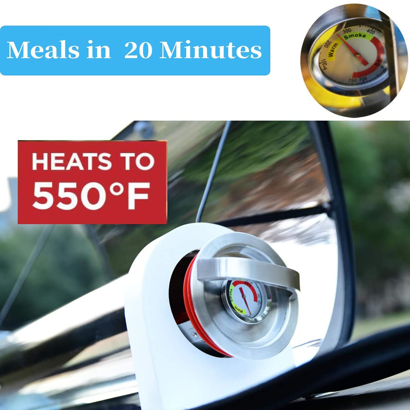 Horno solar Horno portátil, horno para exteriores de gran capacidad de 4,5 l Estufa para acampar con termómetro durante 20-30 minutos La temperatura en el horno puede alcanzar 140-160 ° para acampar