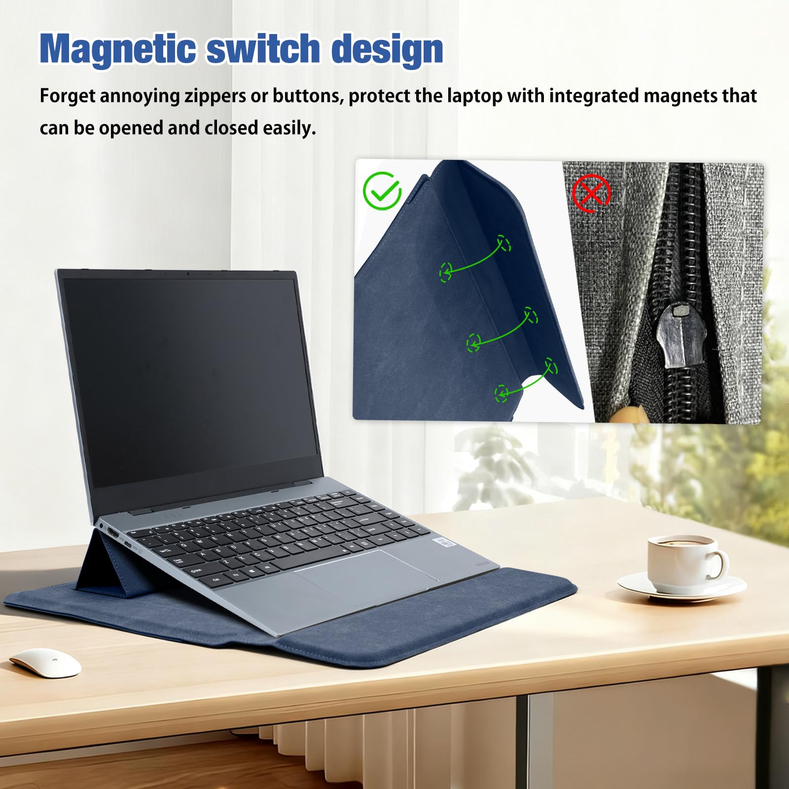 HaruYo 12-13-14-15-15.6-16 Pulgadas Funda para Ordenador Portátil con Soporte Ajustable y Reposamuñecas Integrado, Cuero de PU, para MacBook Air/Pro/Surface DELL Lenovo HP ASUS Acer PC 15" -16"