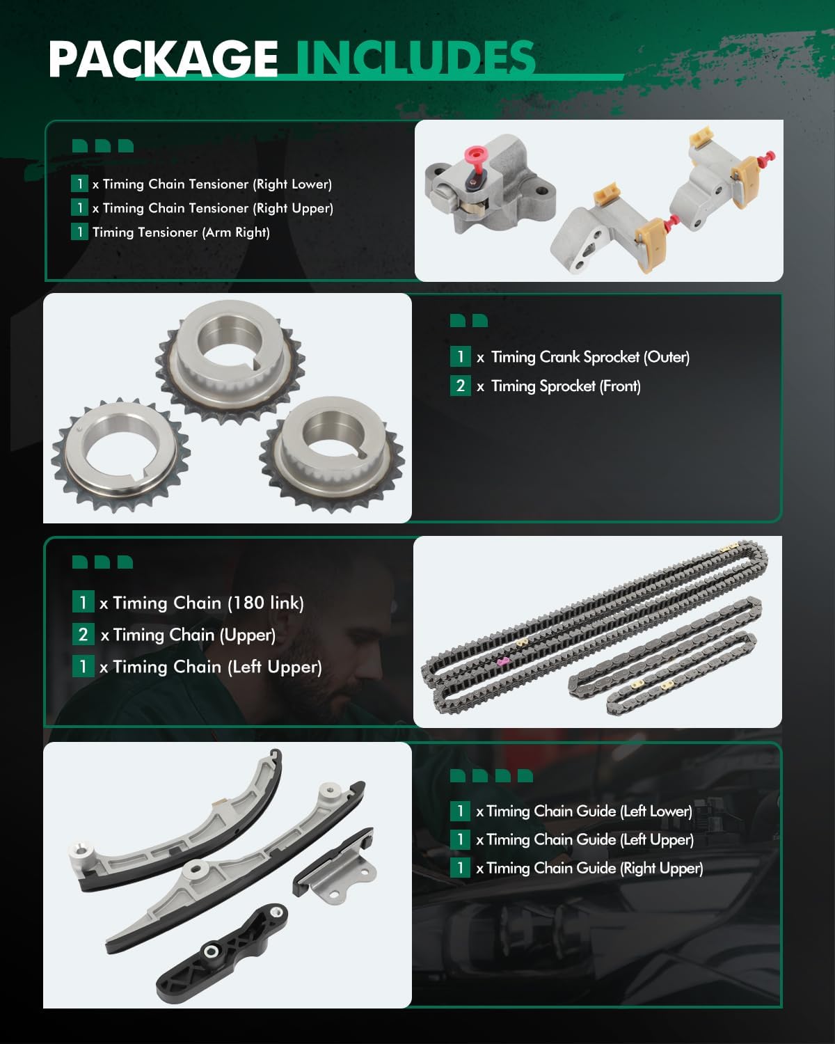 SCITOO Timing Chain Kit TK20635 TK4198 for Ford Edge Flex Fusion Taurus Taurus X for Lincoln MKX MKZ for Mazda 6 CX-9 for Sable 3.5L 3.7L