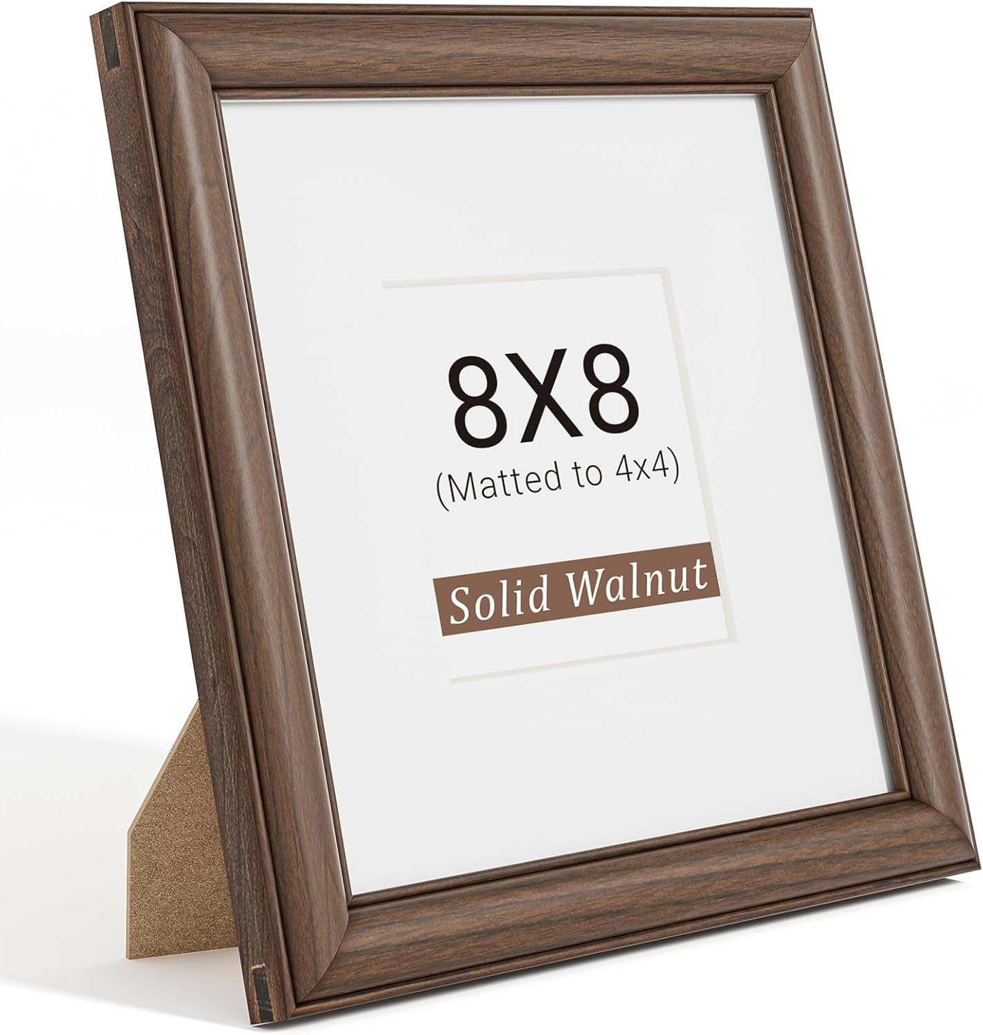 Natural Walnut 8x8 Picture Frames Mat to 4x4 Picture Display,Original Wood Handcrafted Photo Frame,Wooden Frame 8x8 with Tempered Glass Graduation Family Wedding Pictures Tabletop & Wall Decor