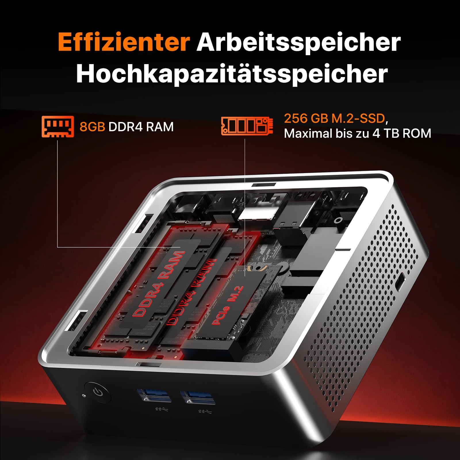 PELADN Mini PC AMD Ryzen 4300U bis zu 3,7 GHz, 8 GB DDR4 RAM, 256 GB SSD, Mini-Computer mit 4K/60Hz Triple-Display über Dual-HDMI und Type-C, WiFi 6, Bluetooth 5.3 für Büro und Homeoffice