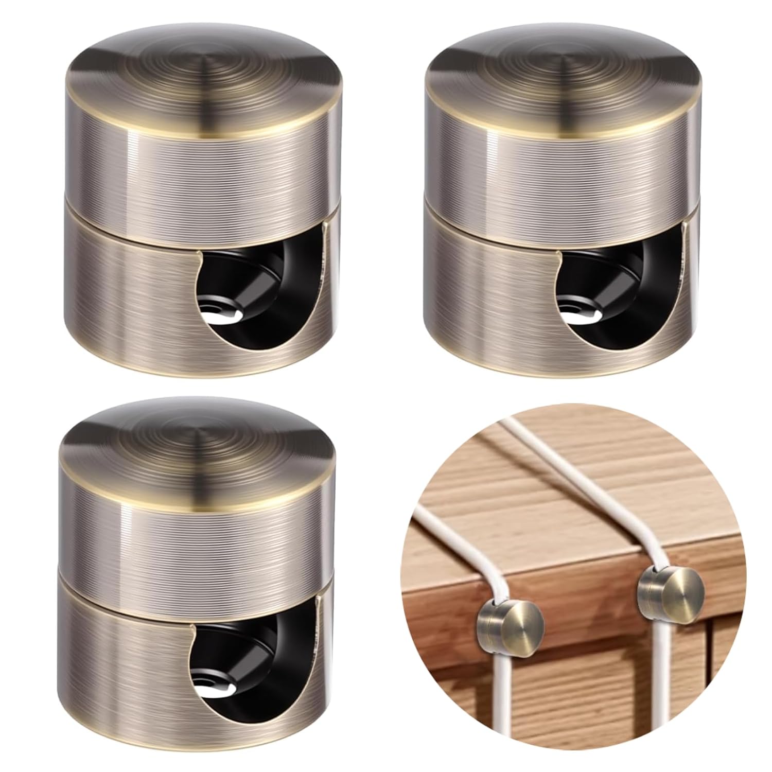 3 Pcs Cable Anchors for Desk, Adhesive Adjustable Cord Holder Cable Clips Aluminum Cord Organizers Charger Holders Cord Wall Clips Wire Management Keeper for Nightstand Desk Office(Copper)