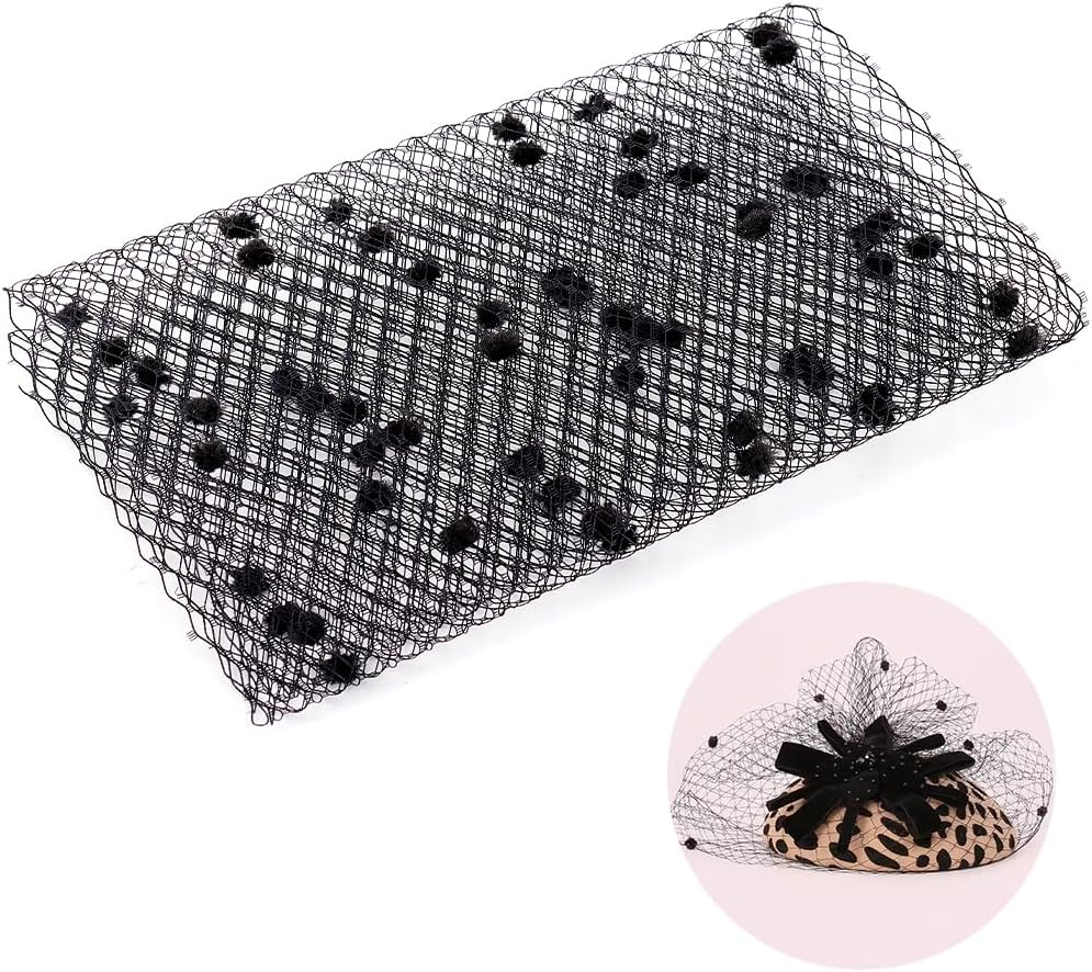 OLYCRAFT 1.1 Yard Black Veil Neting Fabrics with Small Ball 7.9 Inch Wide Bridal Wedding Veil Net Birdcage Veils Netting Fascinator Millinery Netting Fabric for Bride's Headdress Veils Making