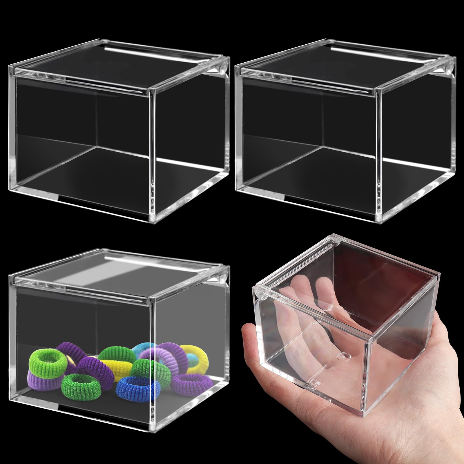 Anjmd 3 Pack Clear Acrylic Box with Lid Small Acrylic Cube Box Square Acrylic Containers with Lid Small Acrylic Display Box - Mini Acrylic Cube Box for Display Candy Jewelry