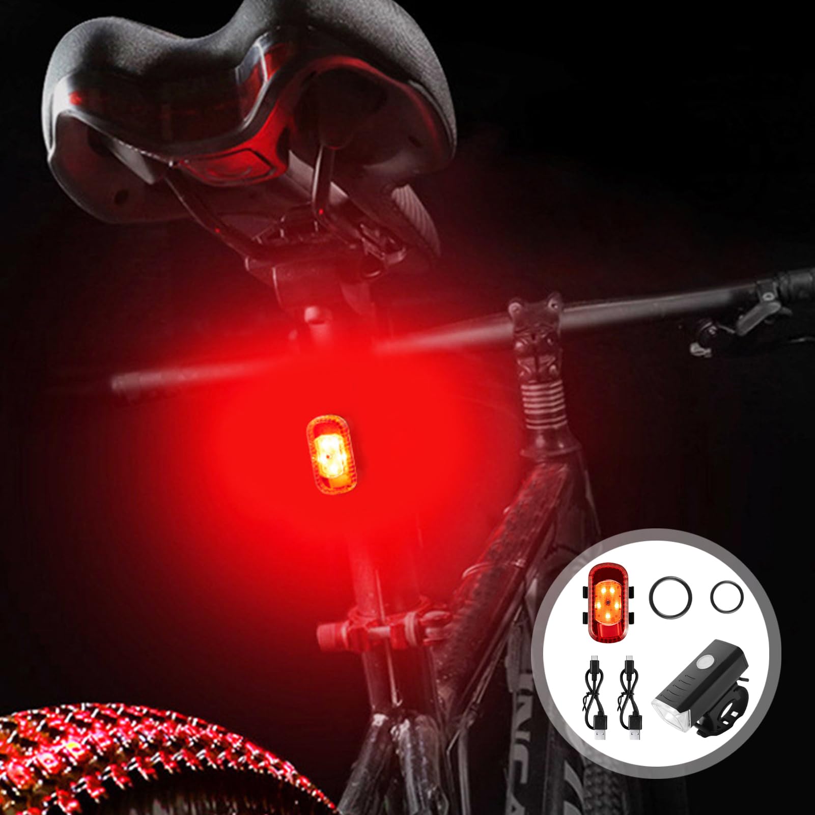 CENRF USB Rechargeable Tail Light, Bicycle Headlight Tail Lights, led Bicycle Flashlight with Effortless Mounting, Waterproof Rear Cycle Flashlight, Tail Light laserr for Bicycles Sports, black, red