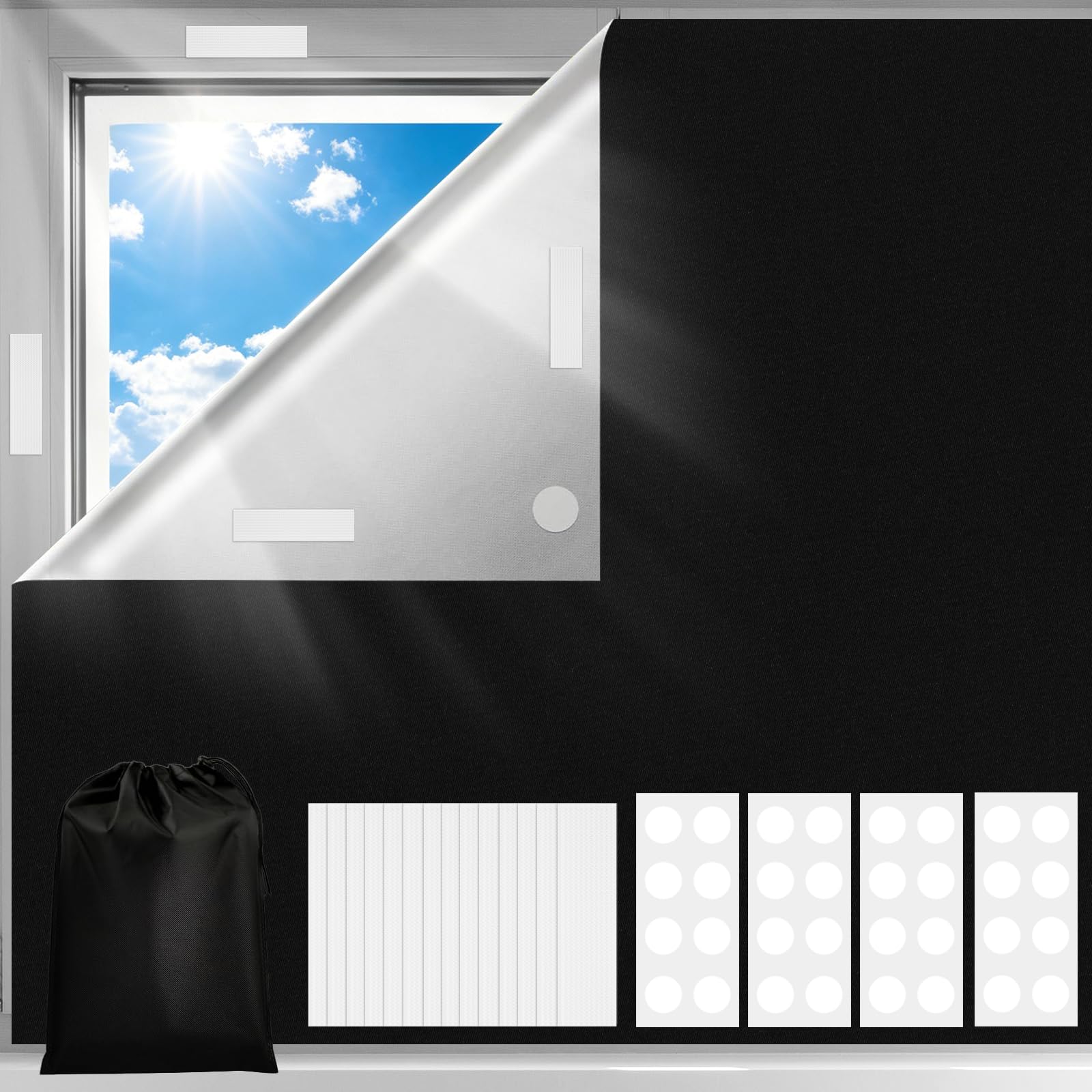 Newthinking Blackout Blinds Stick On 300X145CM, 100% Blackout Blinds Temporary Curtain for Window, No Drill Portable Black Out Blind for Bedroom, Nursery, Loft