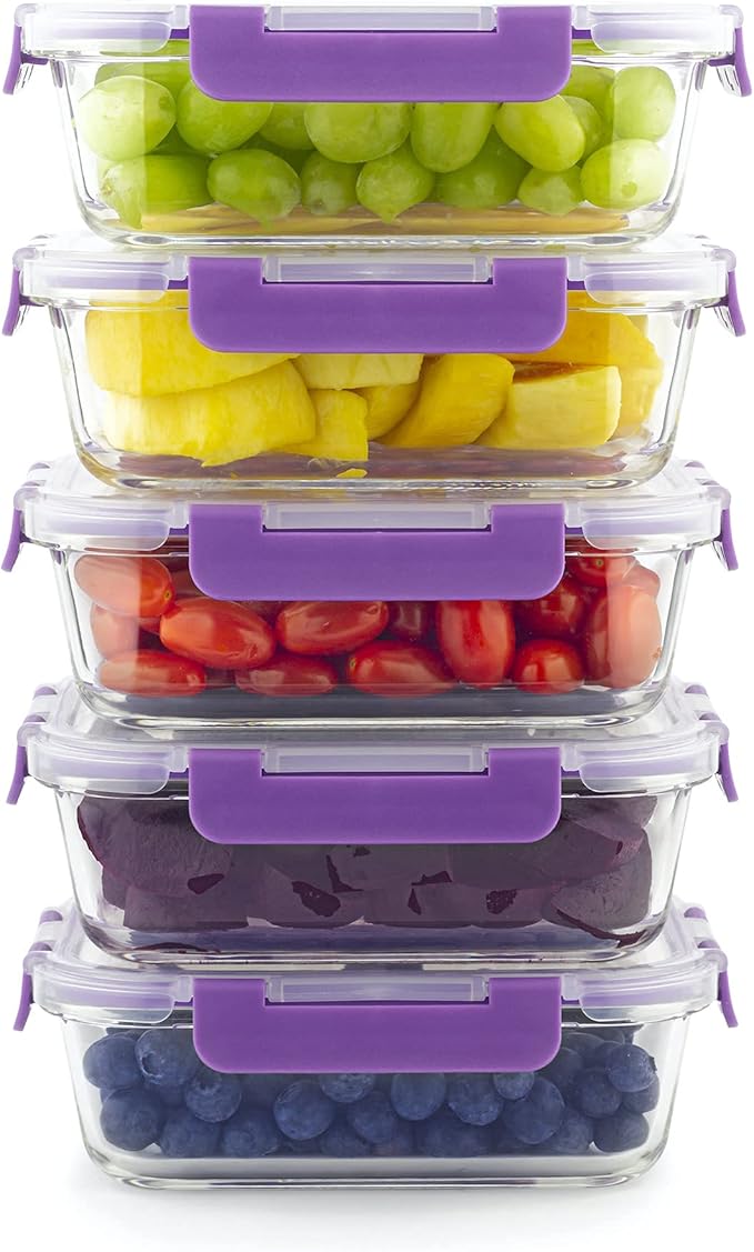 Glass Food Containers with Lids (5 Pack 860ml) Glass Meal Prep