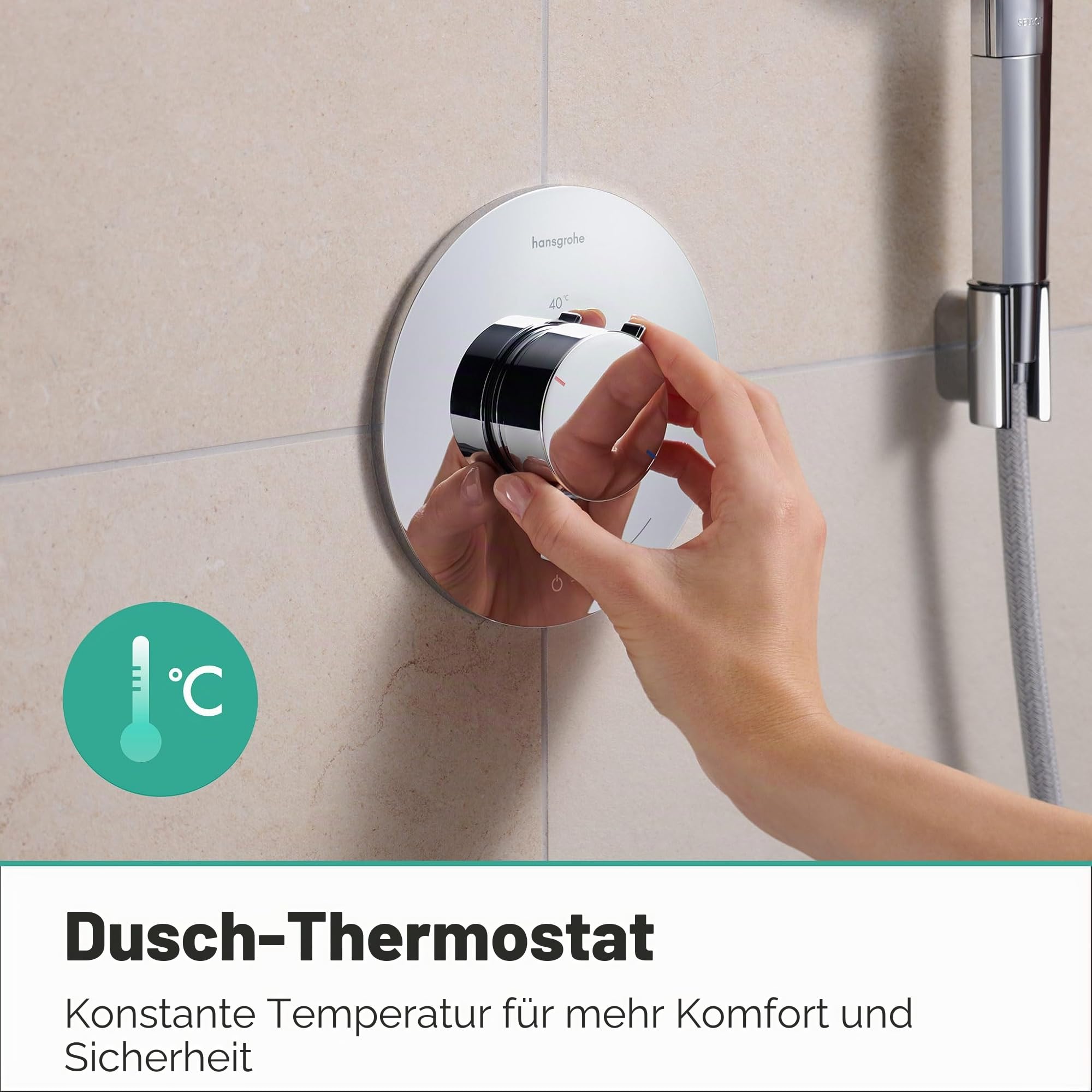 hansgrohe Ecostat Comfort S - Duschthermostat Unterputz, Duscharmatur mit Sicherheitssperre (SafetyStop) bei 40° C, Thermostat für die Dusche, Mischbatterie für 1 Verbraucher, Chrom, 33714000