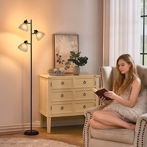 Miniatura 7 de Moderna lámpara de pie de árbol para sala de estar, dormitorio, lámparas de pie de poste alto con 3 cabezales giratorios ajustables para oficina,