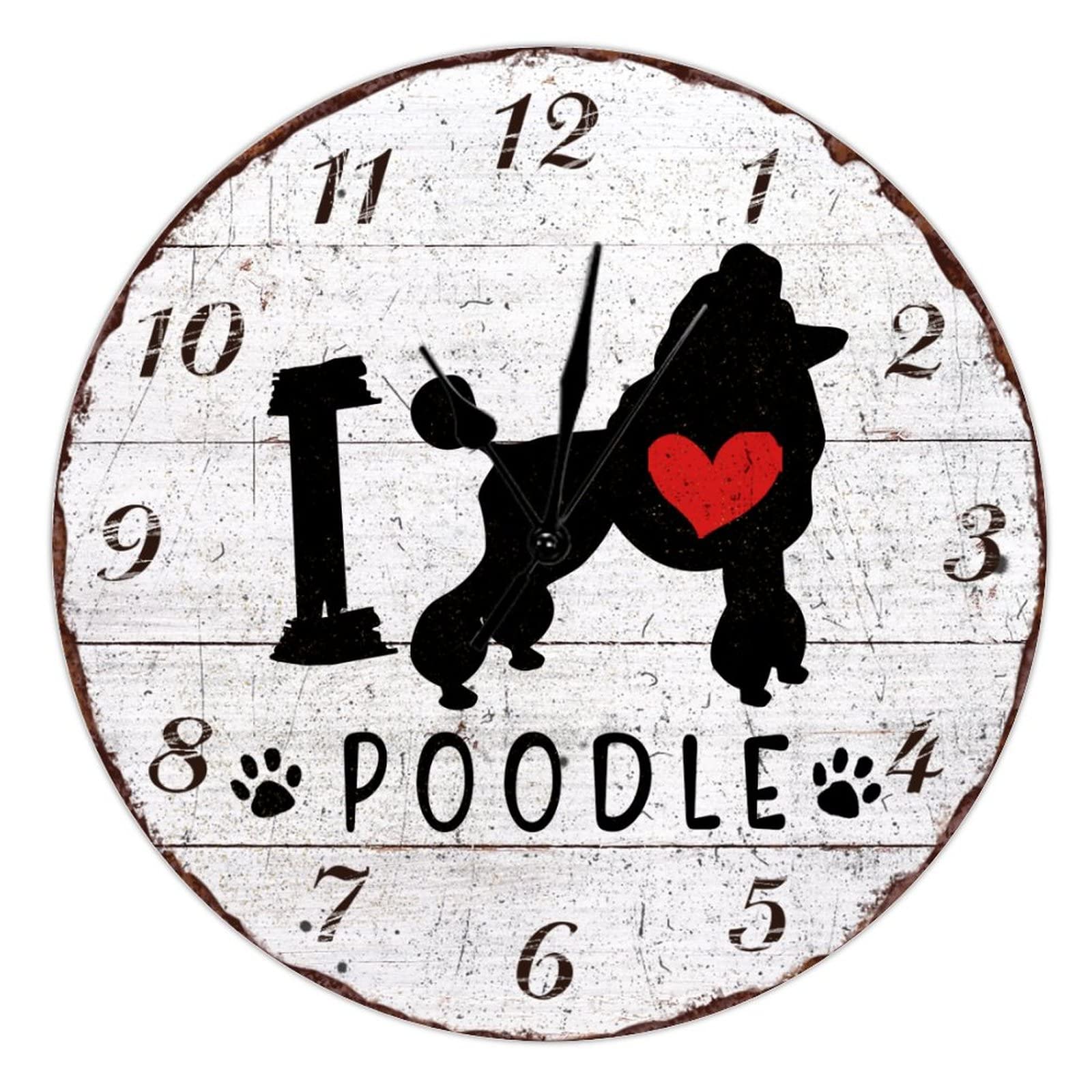 Horloge murale en bois I Love Dog silencieuse pour salon et chalet