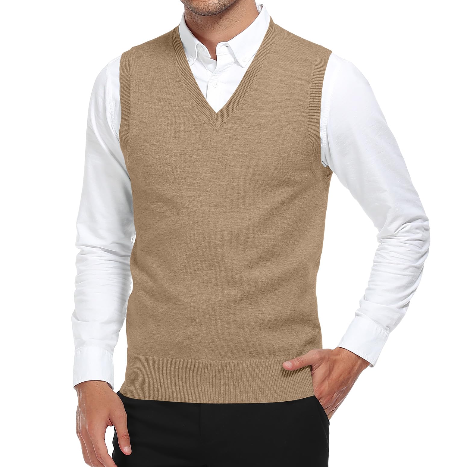 KUYIGO Hombres sin Mangas suéter Chaleco clásico de Negocios Caballero V Cuello de Punto de Punto Chaleco suéter Tank Tops