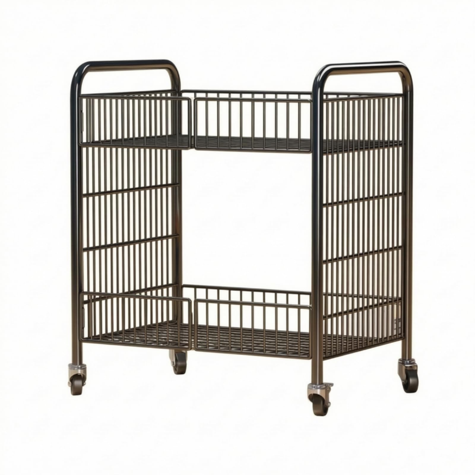 Baoblaze Carrito Plegable de Exhibición Carro Expositor Carrito Rodante Estantería de Almacenaje con Chasis de Hierro Plegable de Doble Ruedas Antidesgaste, Negro, Pequeño 65cm X 56cm X 89cm