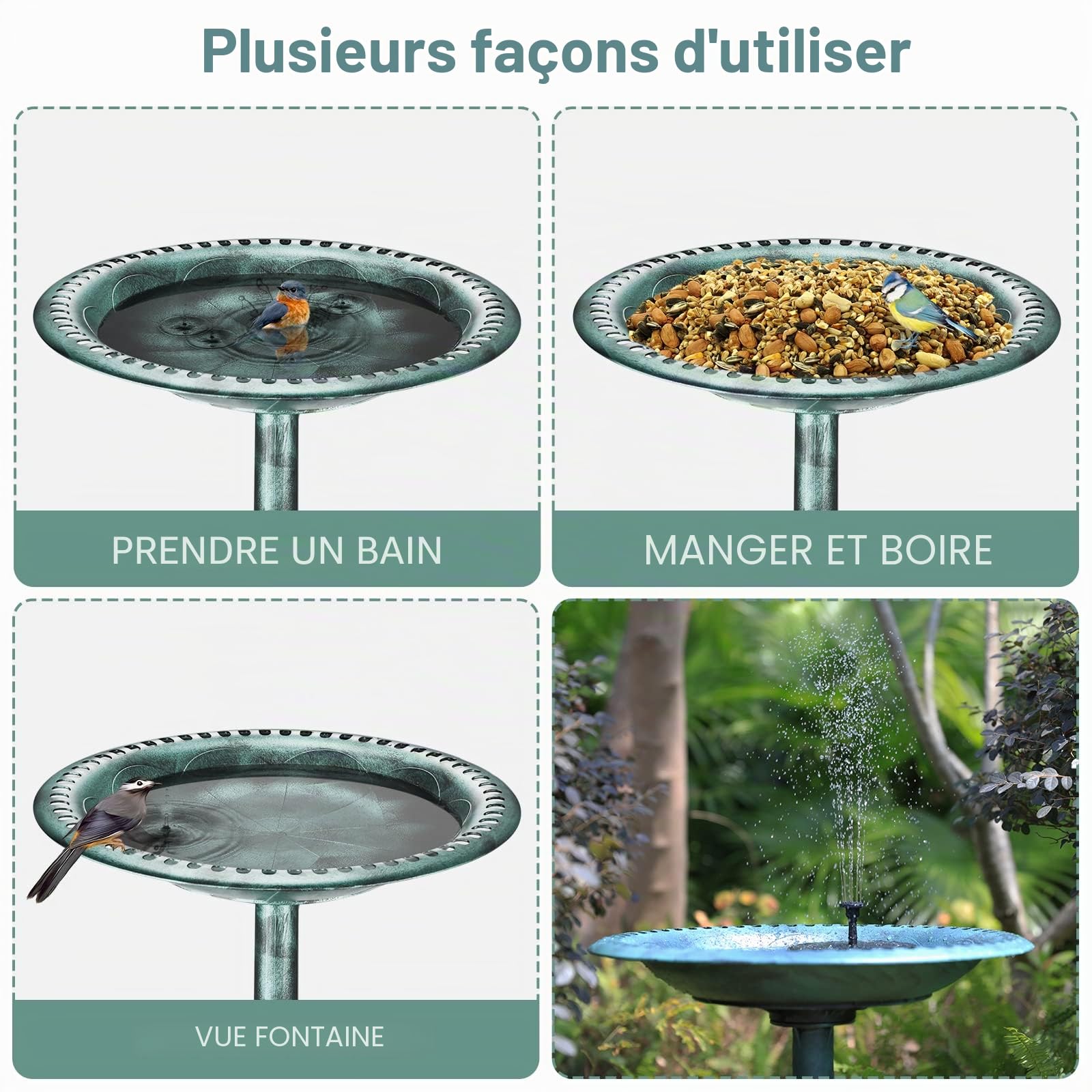 AMZtime Abreuvoir Solaire Oiseaux 2,5W Résistant Hiver Extérieur | Fontaine solaire intégrée Abreuvoir d'eau pour oiseaux sauvages Bain pour oiseaux. Idéal pour jardin et extérieur.