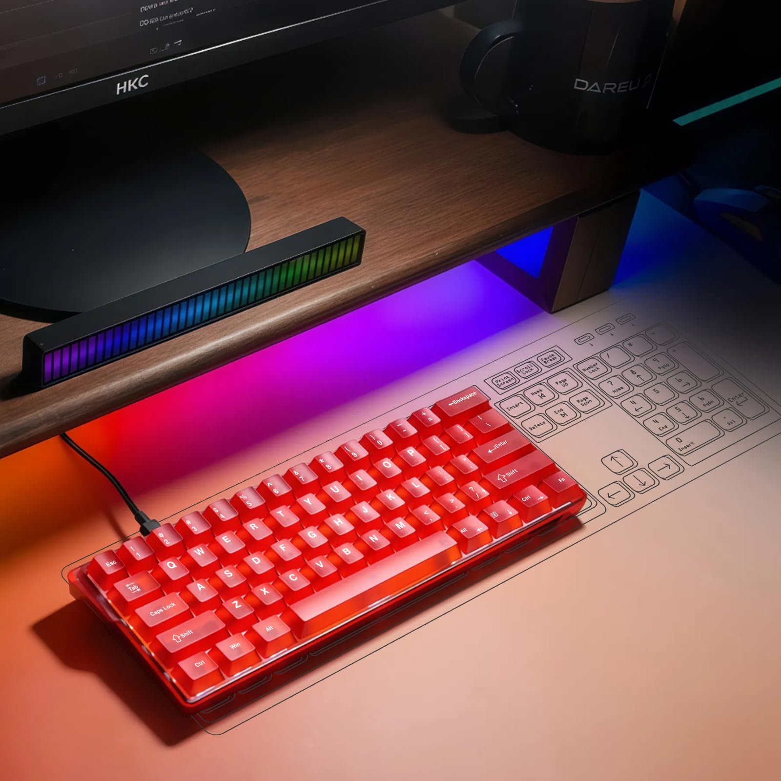 DAREU COOL60 tastiera gaming magnetica 8K Hz Rapid Trigger, tastiera cablata al 60% con tasti trasparenti, 15 modalità RGB, precisione RT di 0,01 mm, azionamento regolabile, per PC/Mac (rossa)