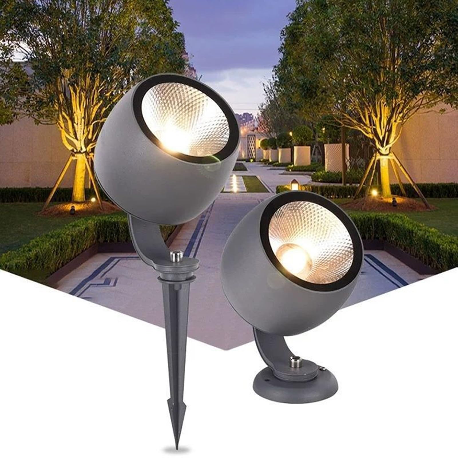 Projecteur Rotatif – Éclairage De Pelouse, Projecteur pour Arbres De Parc À 270°, Lampe D'extérieur Décorative Ronde, Étanche IP65(A-Warm White,220(30W))
