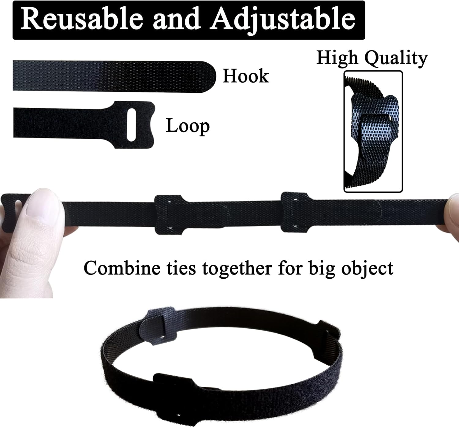 50pcs 4 Inch Cable Ties for Charging Cords, Wire Ties, Cord Ties, Cable Straps, Reusable, Adjustable, Heavy Duty, Self-Locking, Black