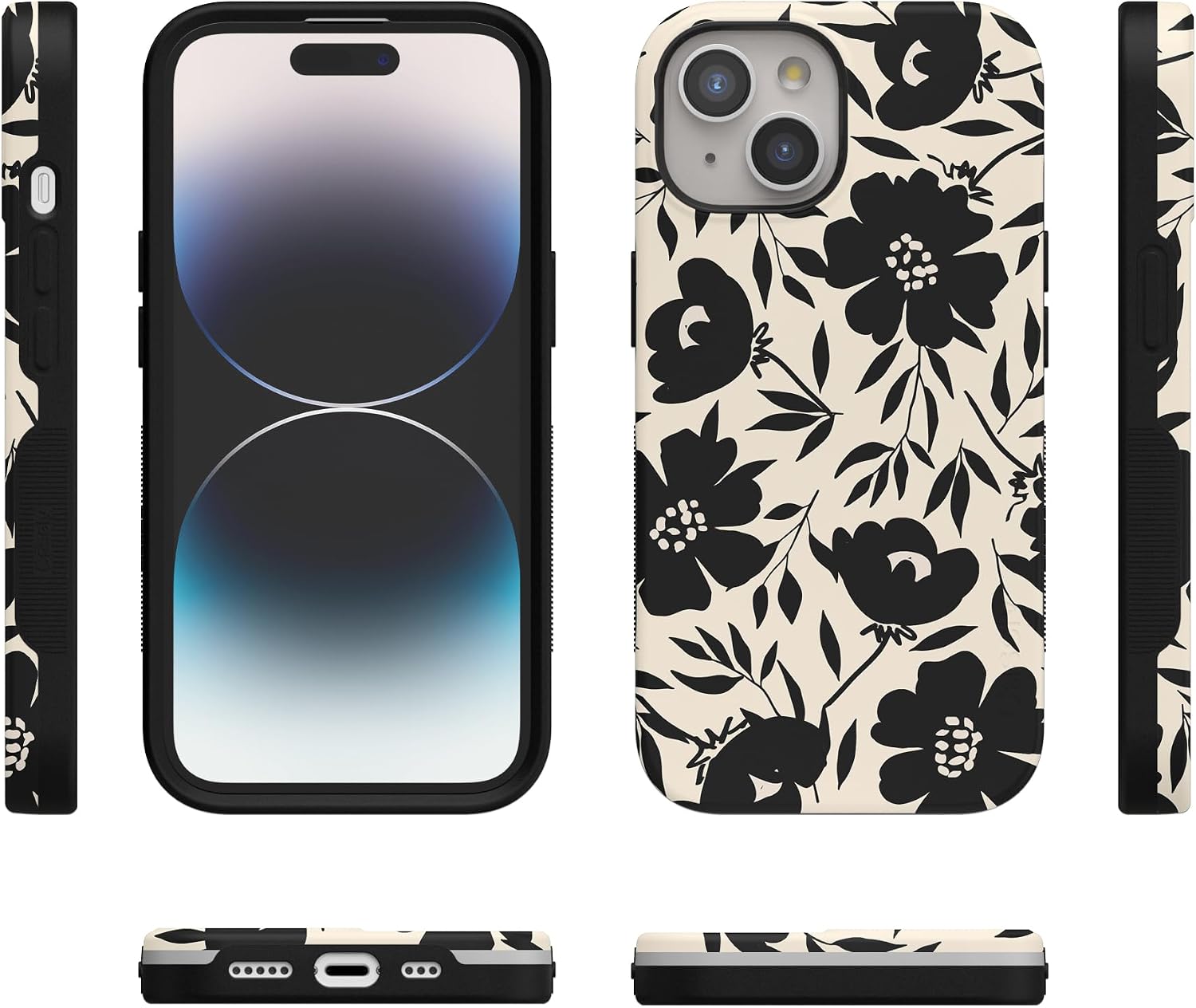 Casely iPhone 15 Plus Case | Dark Fantasy | Contrast Floral | Bold Protective Design | Compatible with MagSafe