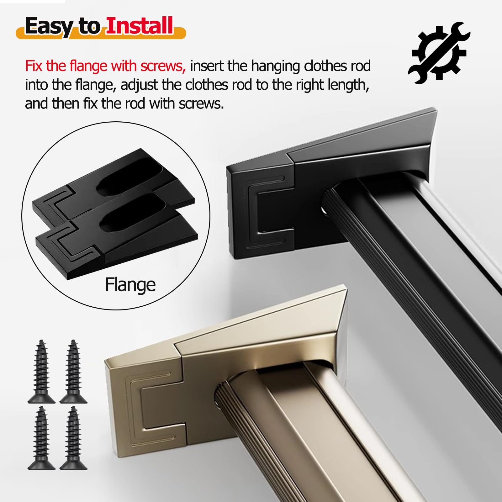 Schrankstange Schrankrohr Kleiderstange Anpassbar Stangen Für Kleiderschränke Zum Aufhängen Von Kleidung, Aluminium Duschvorhangstangen Raumteiler Bar, Mit Flansch & Montageschrauben, Schlafzimmer Pla