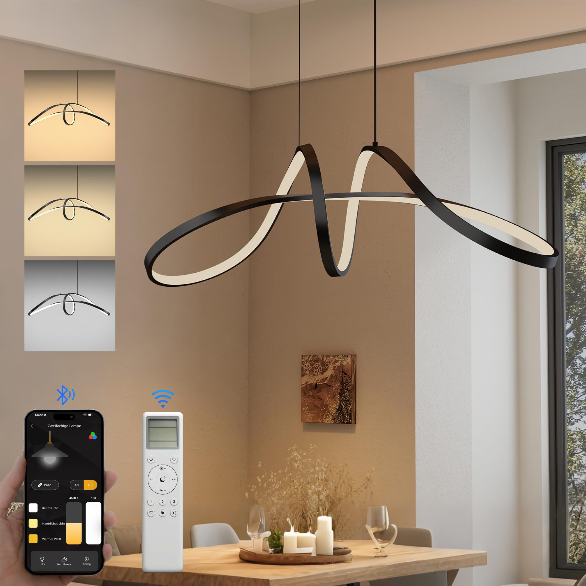 Lustre salle à manger LED noir Luvina11 doporro pour repas chaleureux en famille