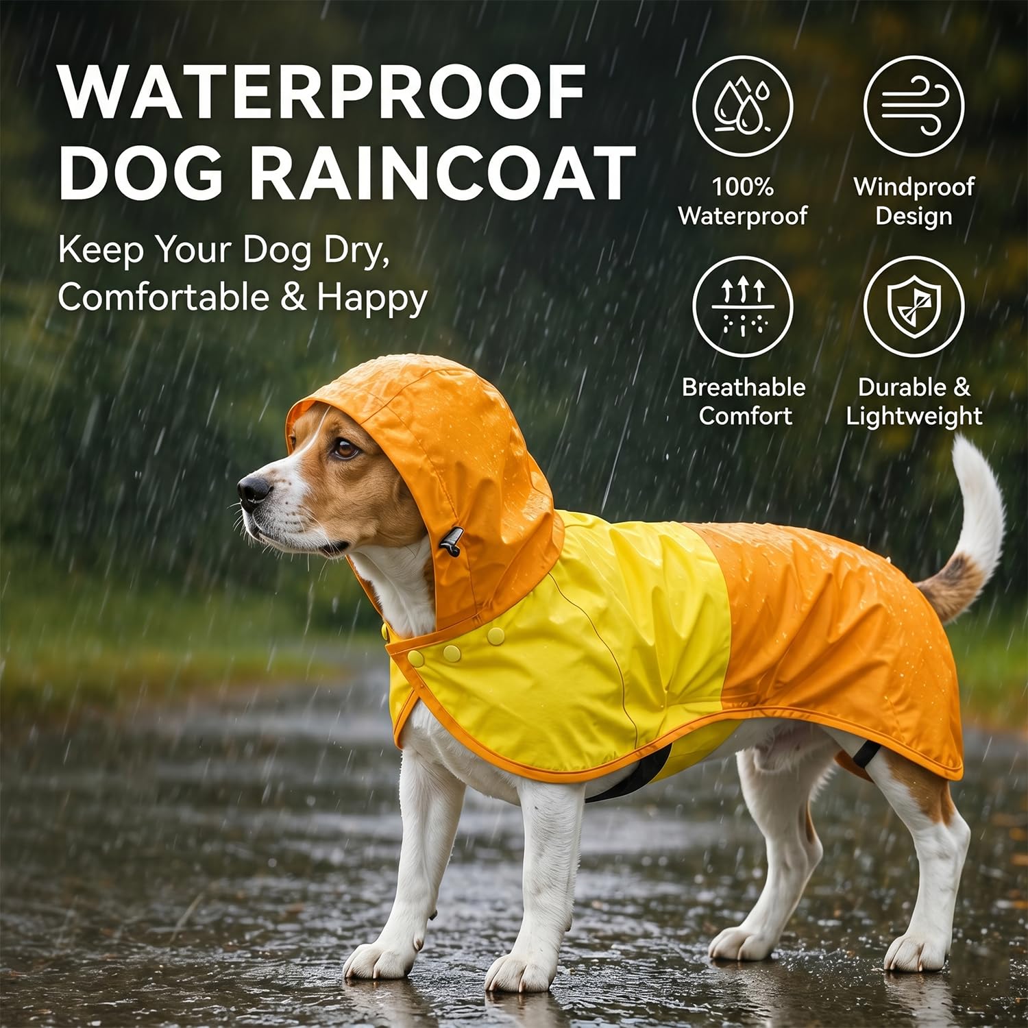 Manteau de Pluie Chien, Manteaux Imperméables pour Chiens à Capuche Réglable et Patte Élastiques - Veste Imperméable et Respirante pour Chien de Taille Petite, Moyenne ou Grande S