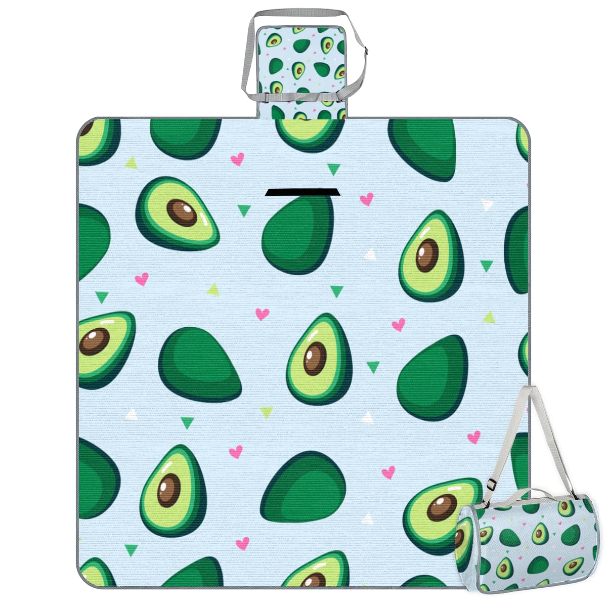 Shimoshe Picnic Blankets 57”x 59”, Lovely Avocado On Blue Background Waterproof Sandproof Picnic Mat Lightweight Foldable Beach Blanket for Camping Park Grass Beach Outdoor Blanket