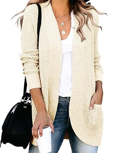 Saodimallsu - Cárdigan holgado de punto y abertura delantera para mujer, con manga larga, estilo casual, ligero y suave, abrigo con bolsillos