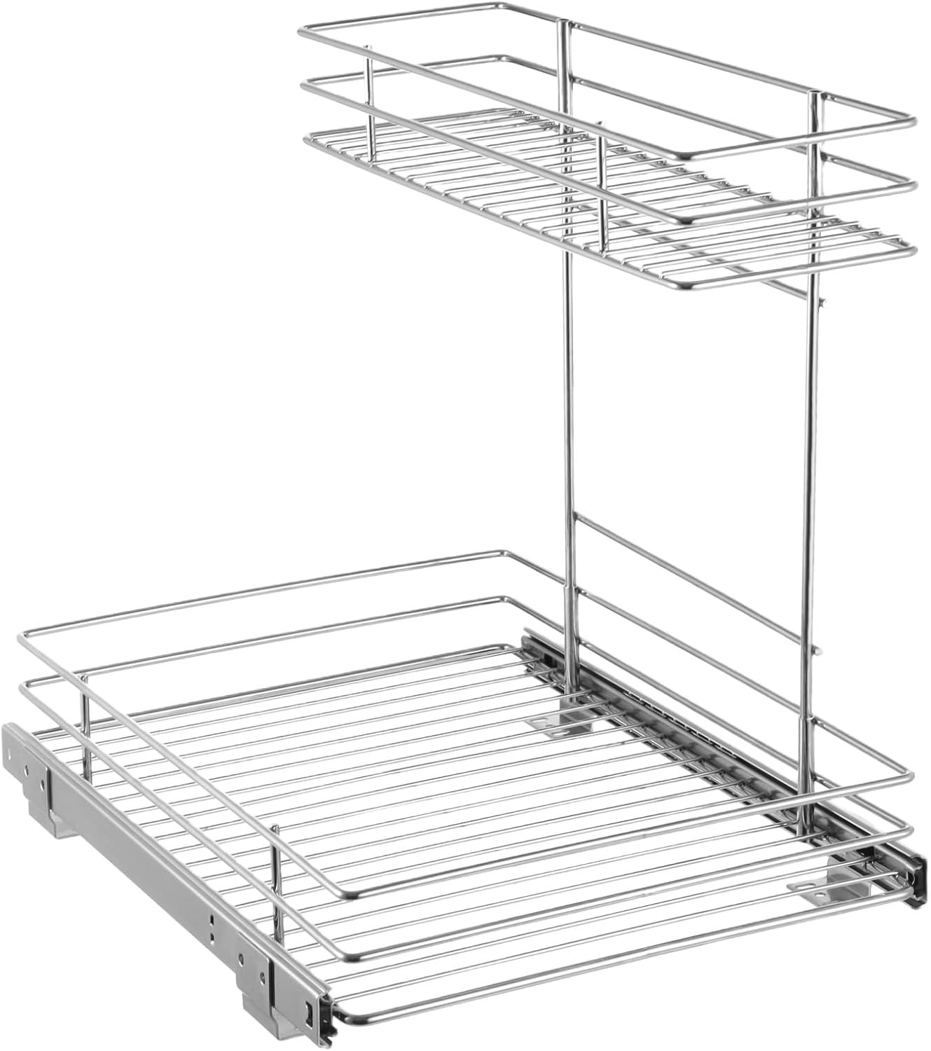 Under Sink Cabinet Organizer, 2-Tier Sliding Cabinet Organizer Pull Out Shelves, 16.5 x 11.4 x 11.8 in Heavy Duty Carbon Steel Organizer, Electroplated Kitchen Storage Rack - Image 2