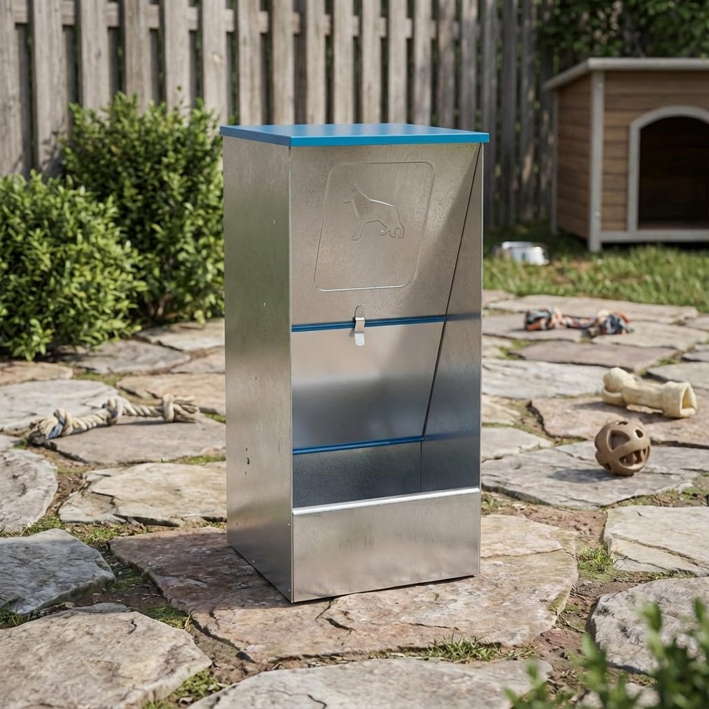 Suinga Comedero Tolva para Perros 10L Galvanizado | Dispensador Autoservicio 24x20x46 cm | Alimentador Metálico Resistente Exterior