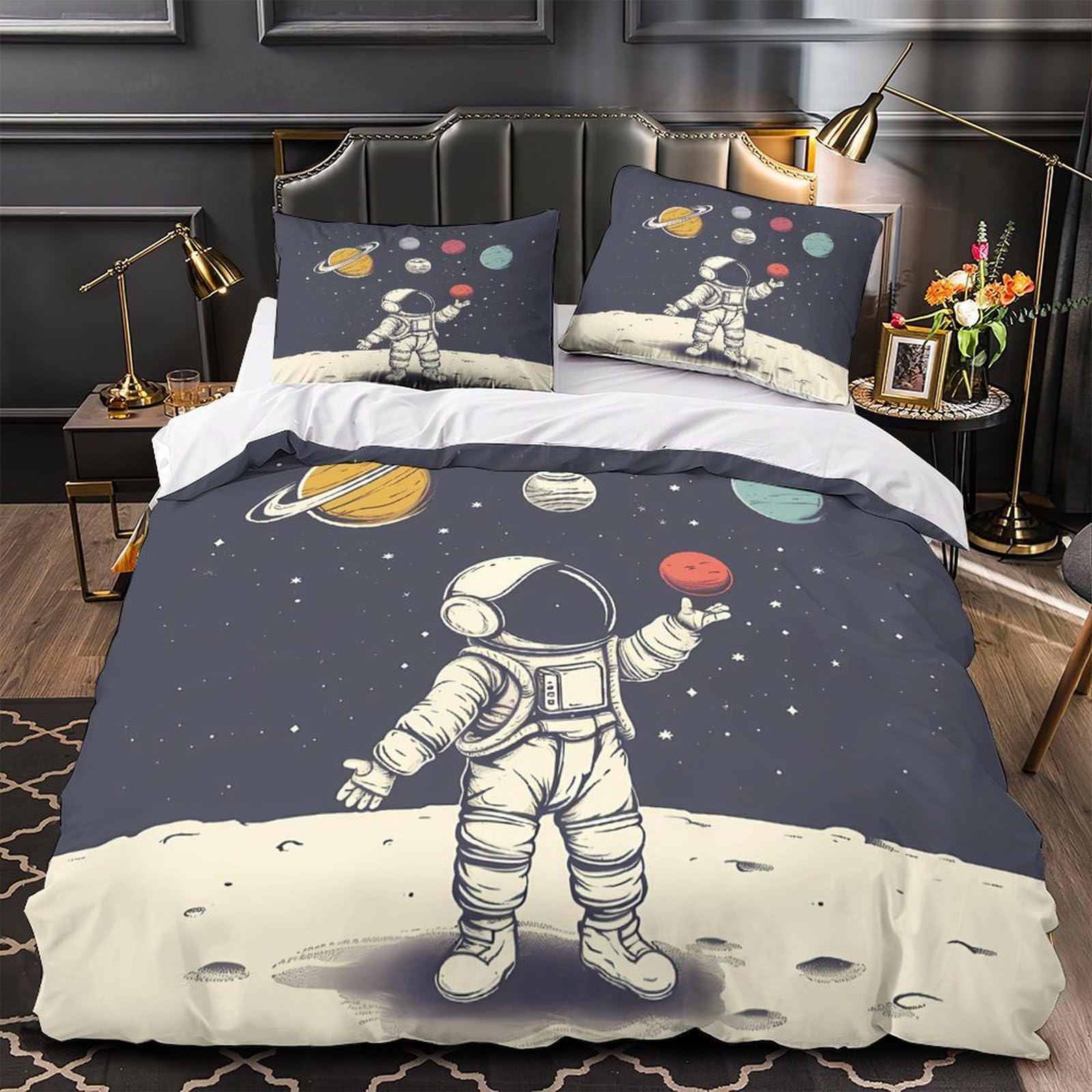 Housse de couette hypoallergénique astronaute parure de lit anti-acarien lit enfant 1 place
