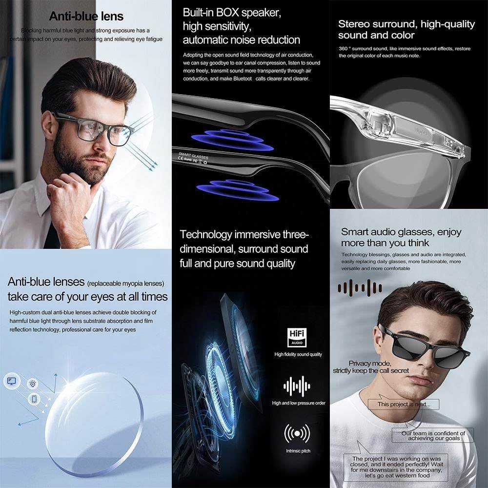 Occhiali Intelligenti con Intelligenza Artificiale, Traduzione Vocale E Video in Tempo Reale (134 Lingue), Controllo Tramite App, Impermeabili Ip65, Occhiali da Sole Bluetooth HD,B