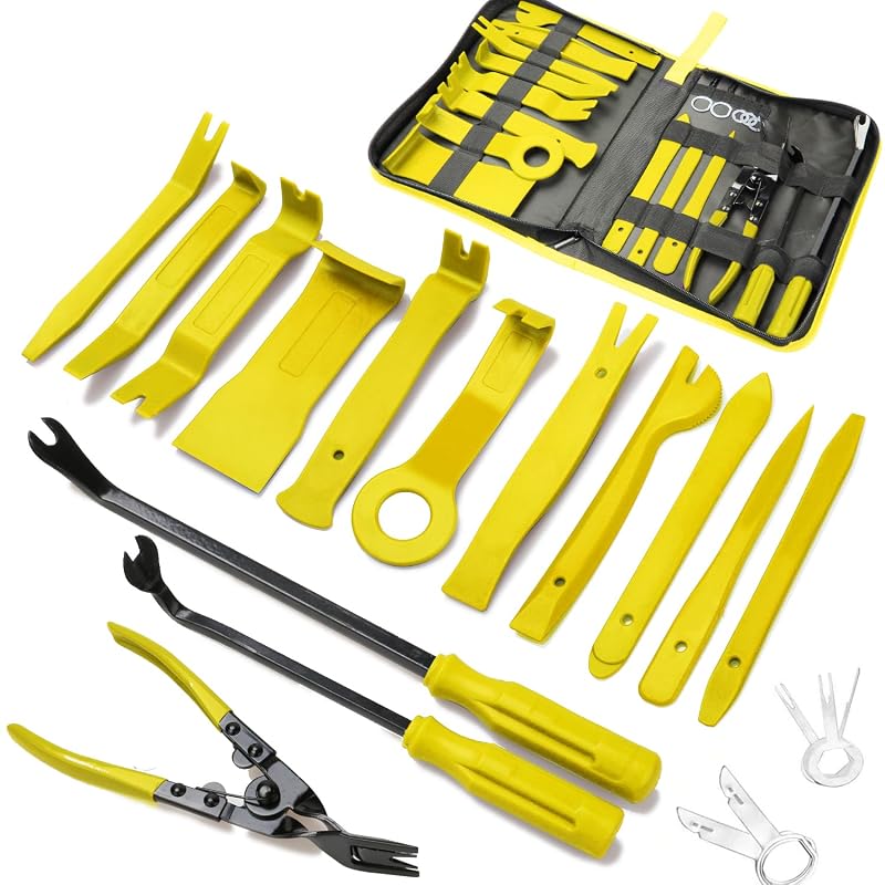 Poraxy Kit de Ferramentas para Remoção de Acabamentos Automotivos com Alicate e Extratores, 19 Peças, Amarelo