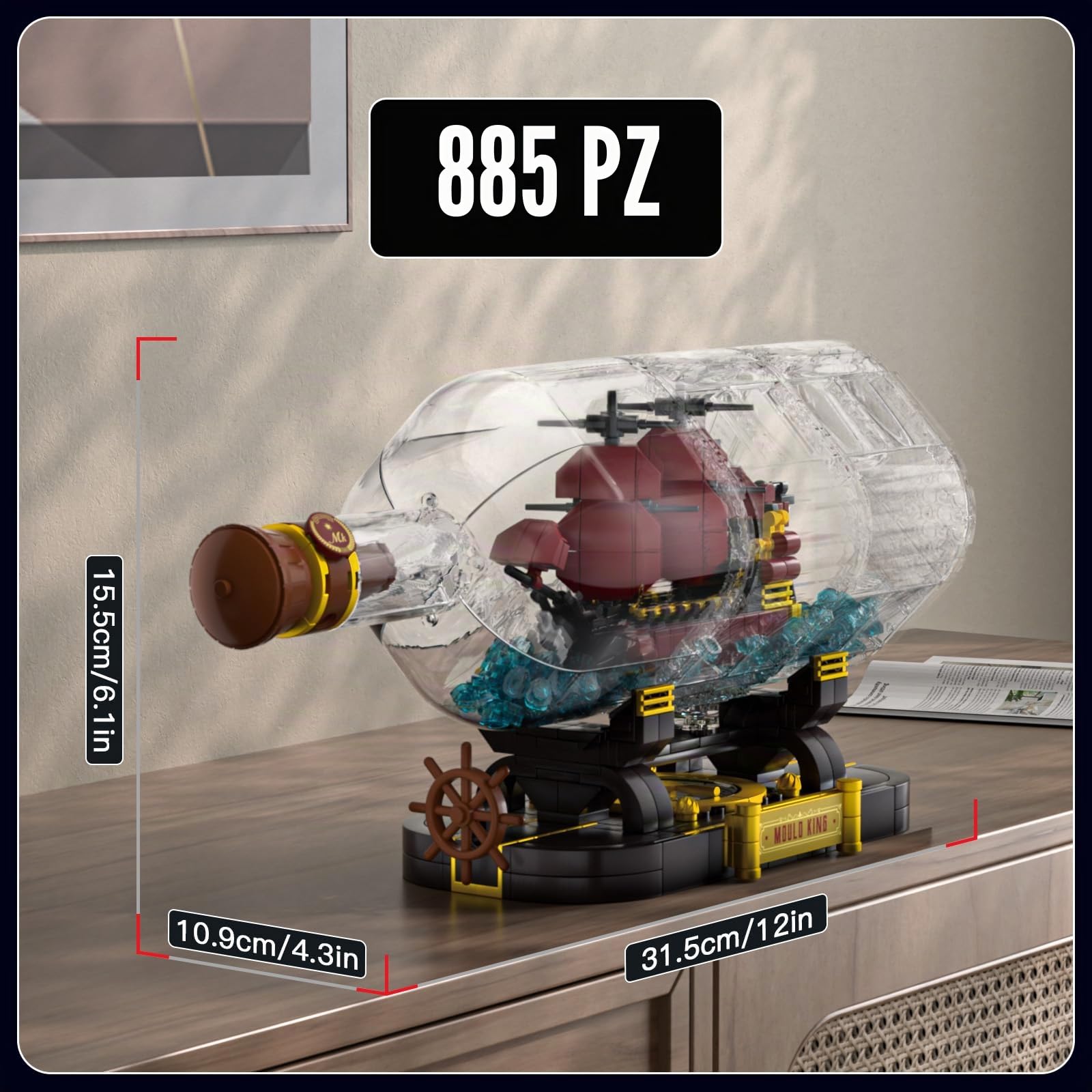 Mould King 10085 Nave pirata in bottiglia Blocchi da costruzione The Queen Revenge Barca a vela Blocchi da collezione modello nave regalo per bambini a partire da 8 anni (885 pezzi)