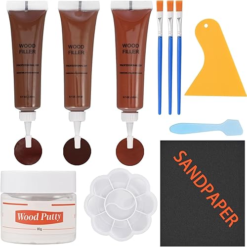 Kit de reparación de madera de 12 colores rellenos de madera y masilla blanca, reparación de muebles para gabinetes, mesas, puertas, kit de