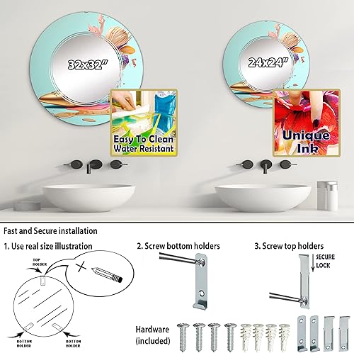 Miniatura 9 de Espejo de pared de moda, Espejo Oval Glam, Espejo de baño azul redondo, Espejo de tocador de moda Azure Floral Stilettos I impreso decoración de