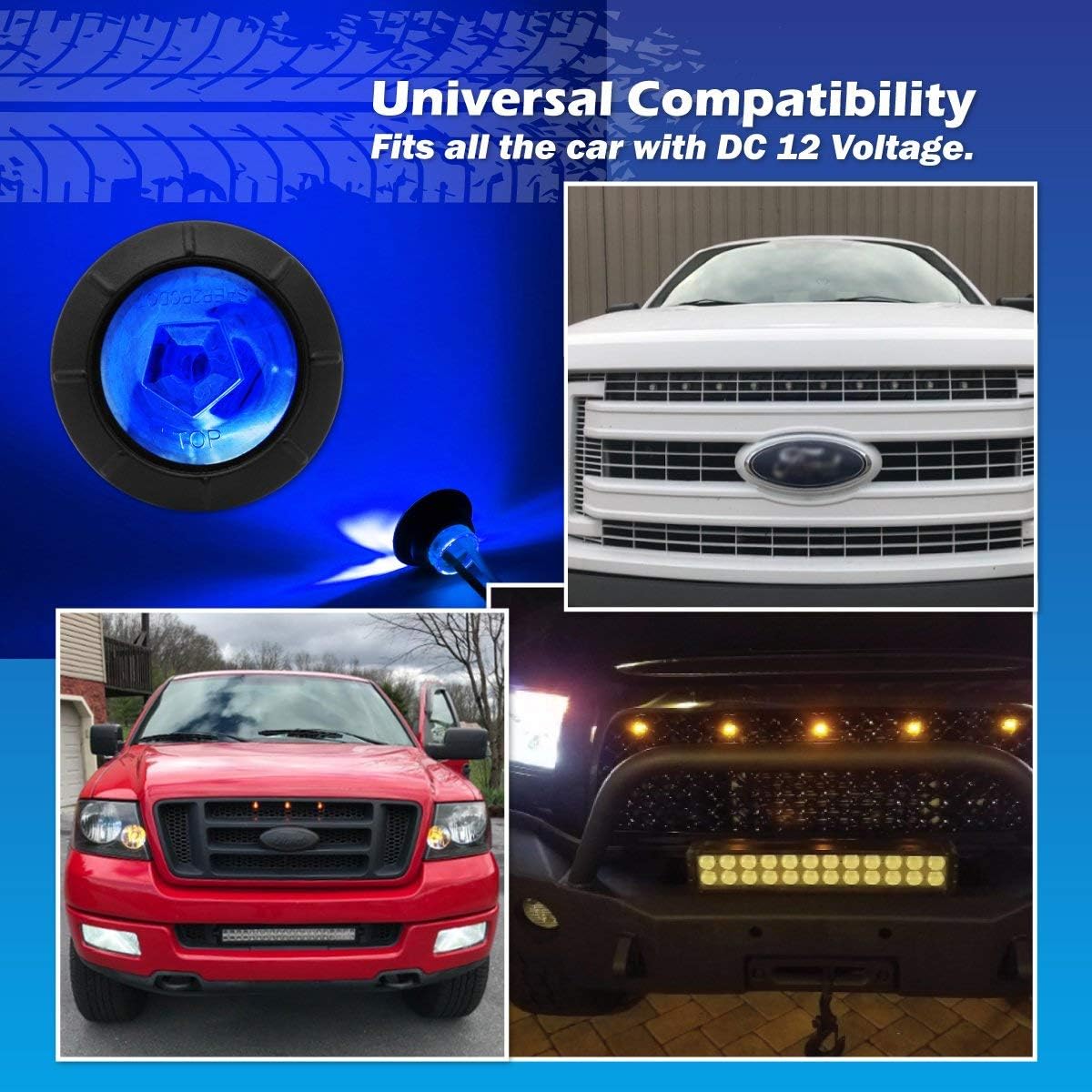 MADCATZ Meerkatt 2nd Generation 3/4 inch Round Blue LED Mini Button Side Marker Light Truck Boat Trailer Universal 2 Pin Plug 12V DC Rubber Grommets XT-DC Pack of 20