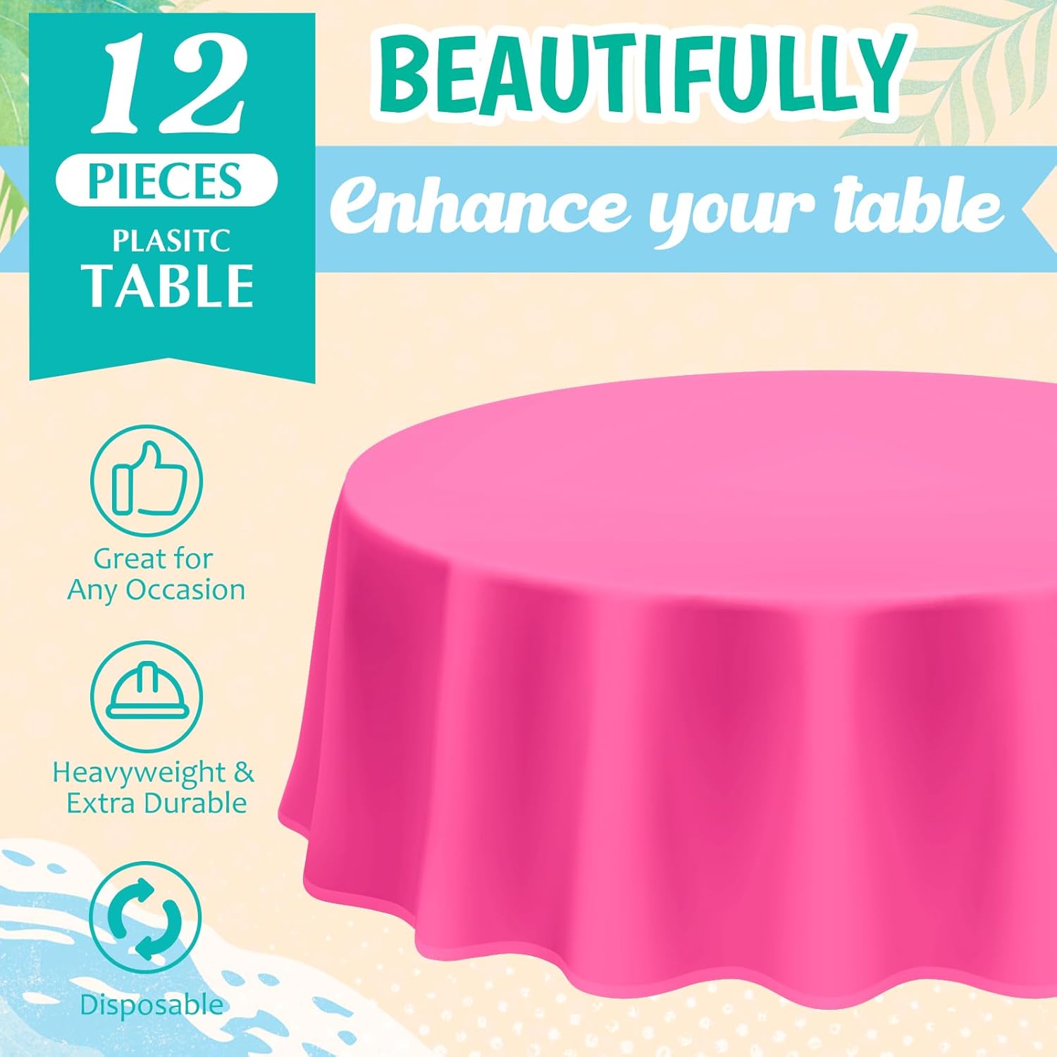 Amylove 12 Pcs Hawaiian Plastic Tablecloths 84 Inch Disposable Round Waterproof Table Cover for Birthday Wedding Anniversary Fine Dining Luau Summer Party Decoration Supplies