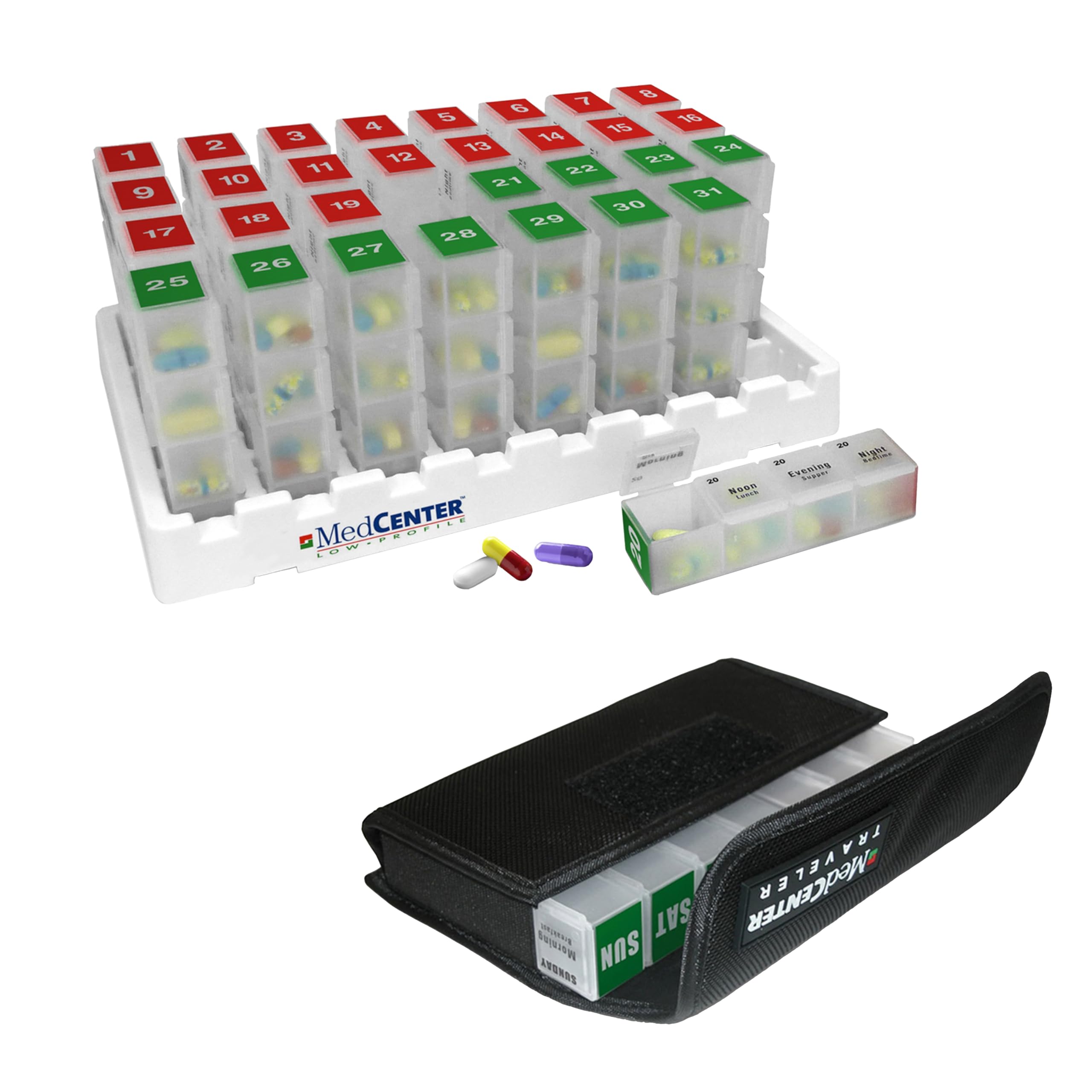 FSA HSA Eligible Monthly Weekly Pill Organizer Set - 31 Day Pill Box with 4 Daily Compartments 7