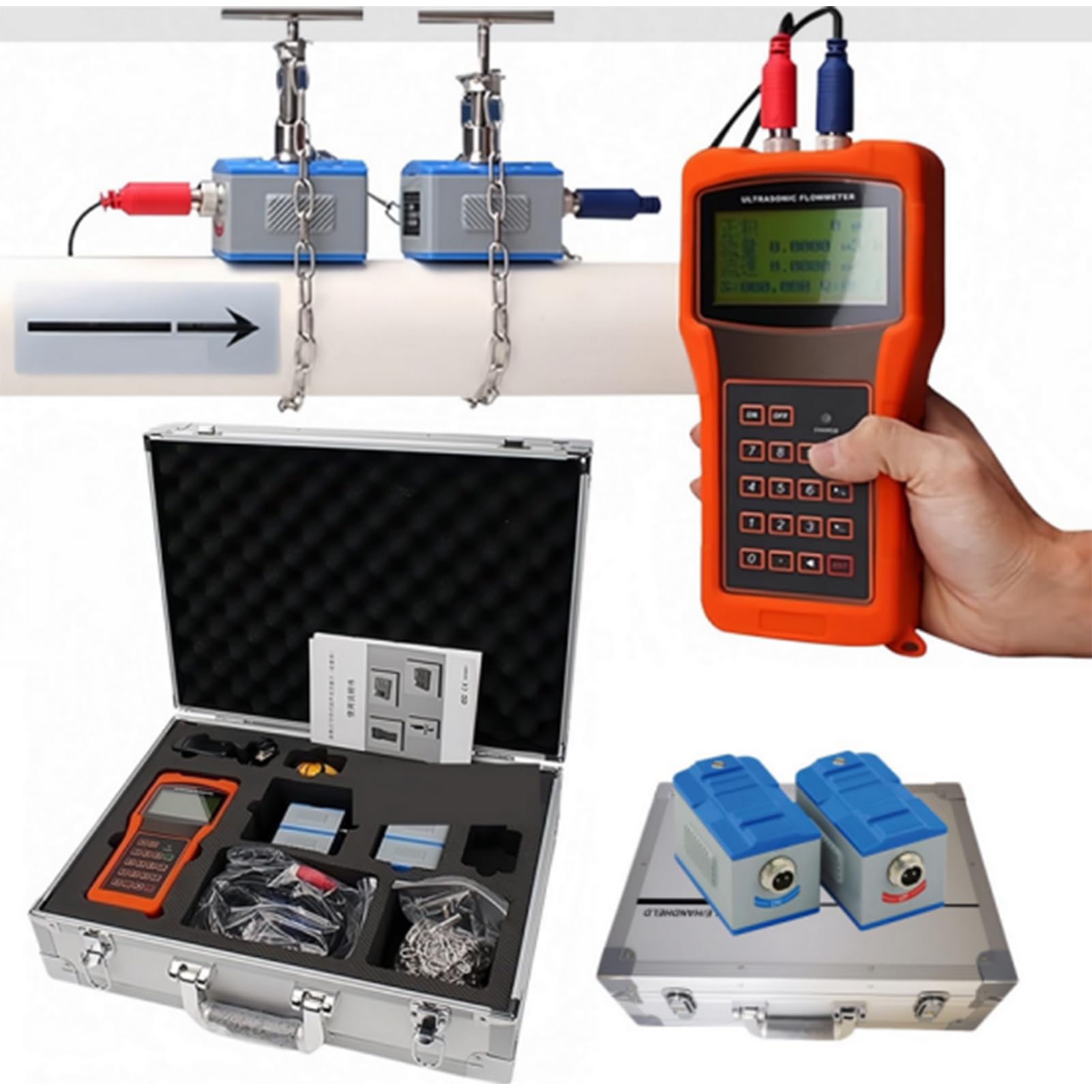 LESBJFDM TUF-2000H Digital Ultrasonic Flow Meter with Standard Converter, Measuring Range DN15-6000MM, Quantitative Control, TS-2(DN15-100MM),TM-1(DN50-700MM), TL-1(DN300-6000MM)