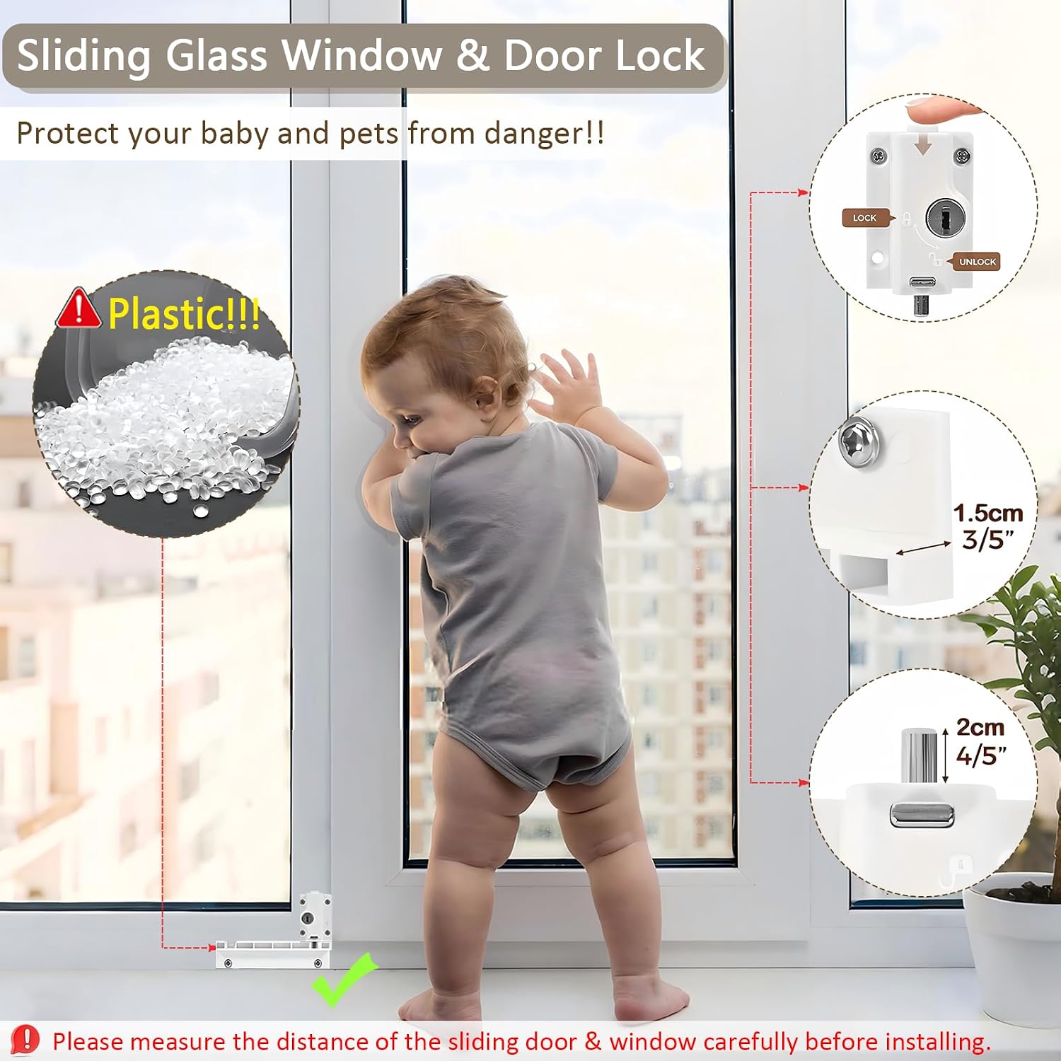 Patio Sliding Door Security Foot Lock Kick Lock with keyed, ABS,Fits on Top Rail-Childproof Patio Door Guardian-or Bottom Rail-Foot Operated-Keep Your Family Safe and Secure(2 Pack)