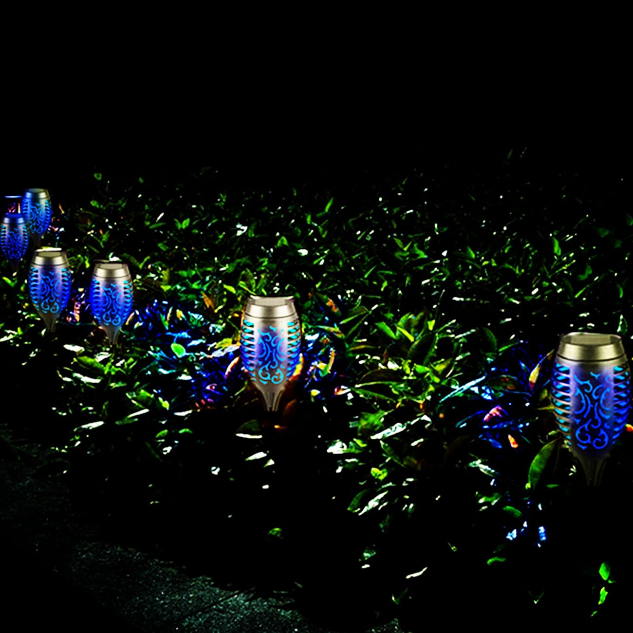 Waterpoorf - Torcia a LED a energia solare, per esterni, con fiamma tremolante, per decorazione del giardino, confezione da 6, con accensione automatica e spegnimento automatico, per patio