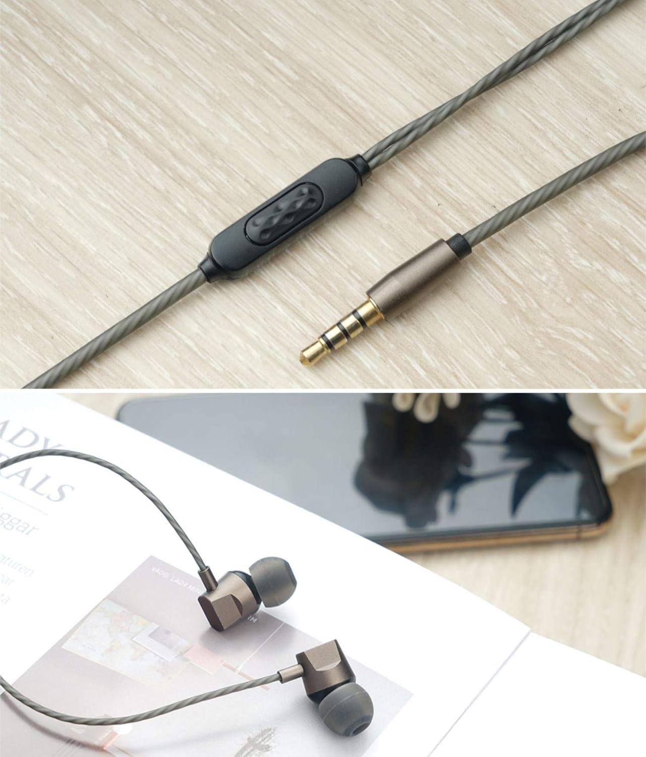 Earbuds, Wired, Soundproofed, Metal Headphones Into Earbass, Excellent Sound Quality, Compatible with Microphone Headphones for Ipone and Mainstream Android Phones