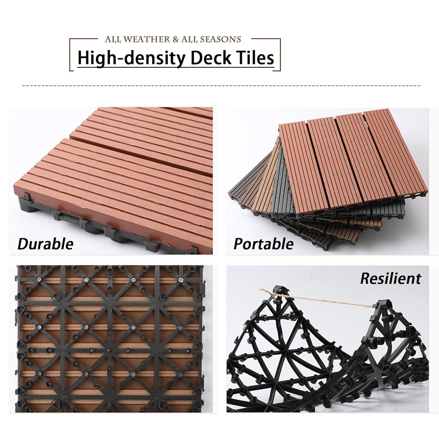 Dalles et lames de terrasse en composite, Paquet de verrouillage en bois extérieur de tuiles de plate-forme de 8 multicolore 30x30x2cm(L-Coffee)