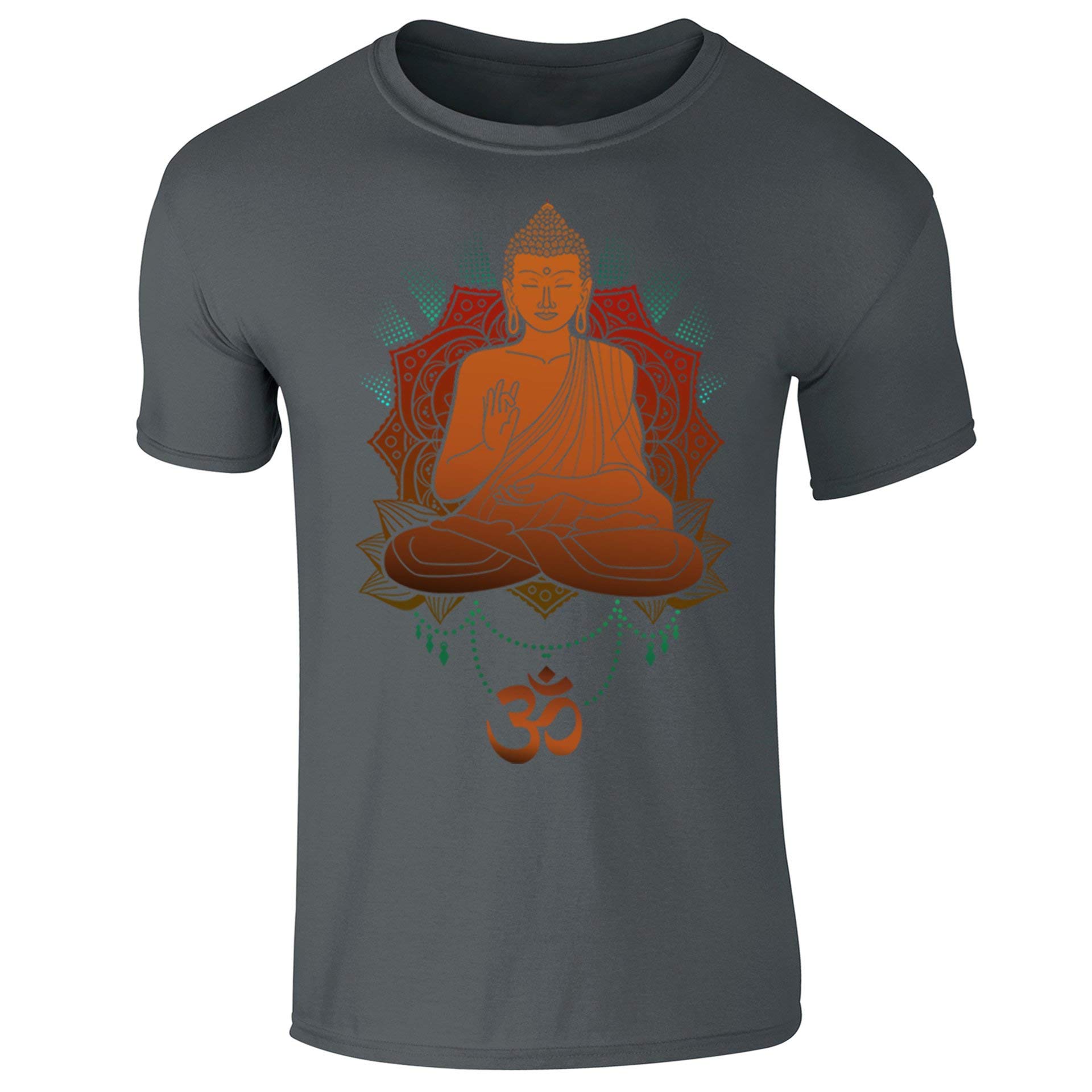 Buddha Om Buddhist Mandala Spiritual Buddhism Mens T-Shirt Charcoal Grey (L)