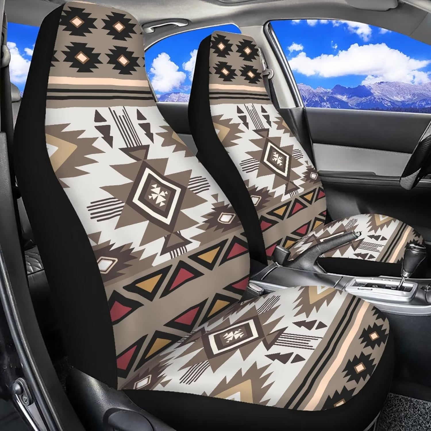 Aztec Car Front Seat Covers 2 Pack Soft Breathable Car Seat Covers Front Seats Only Navajo Brown Cars Interior Accessories Universal Size Fit for Most Sedan SUV
