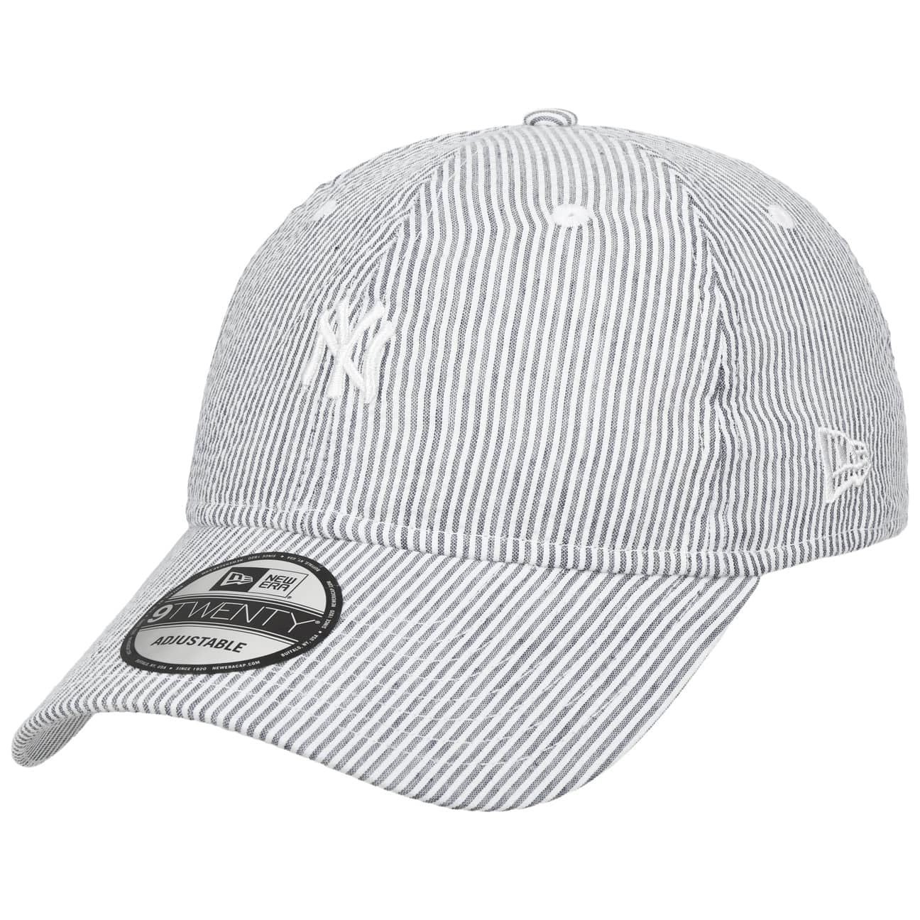 New Era 9Twenty Seersucker Yankees CapEra Women/Men - MLB Cap Baseball Curved Brim Metal Buckle, with Peak All-Season Spring Summer Autumn Winter - One Size White-Blue