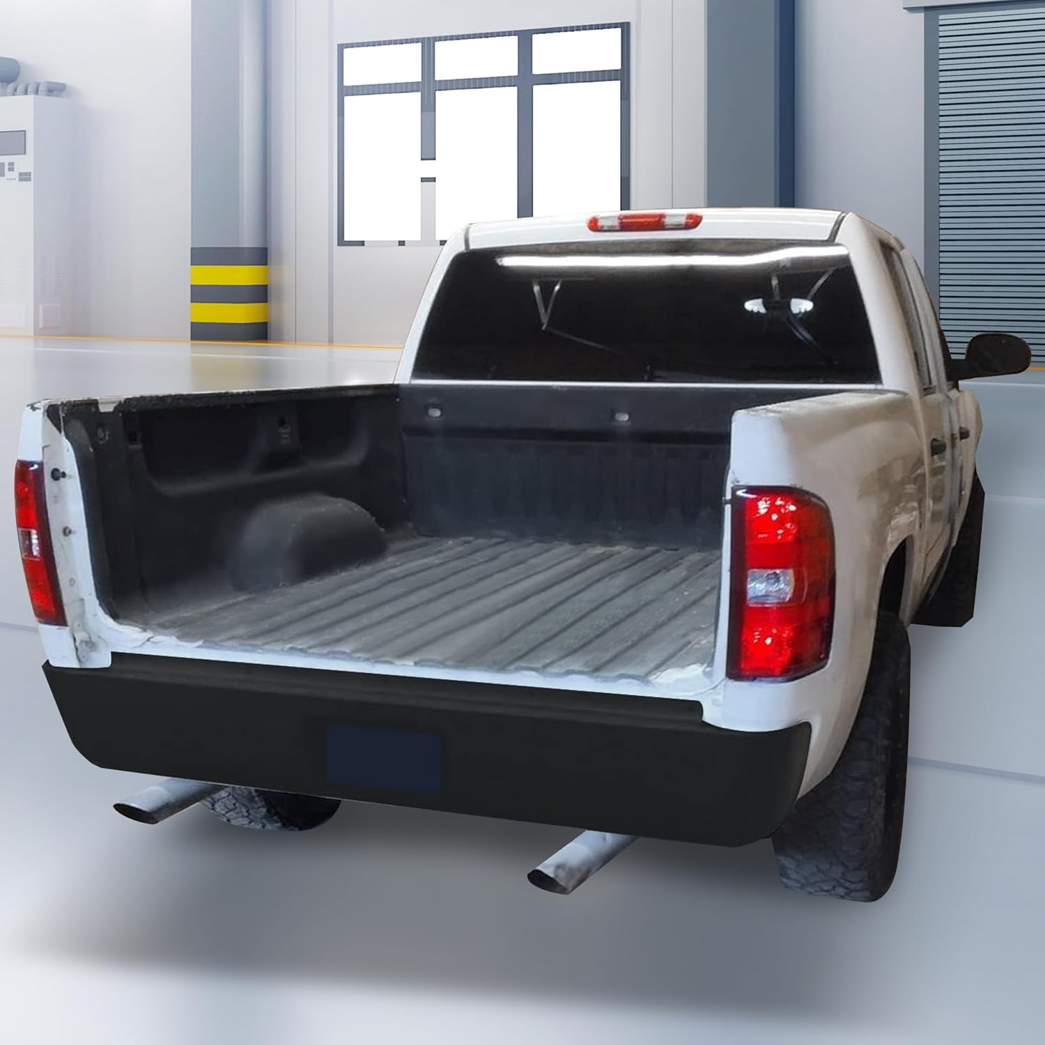 Rear Roll Pan Compatible with 2007-2013 Chevy Chevrolet Silverado GMC Sierra 1500 2500 3500 Fleetside Styleside Bed Truck Rear Roll Pan Bumper Steel W/License Light Steel Electrophoresis Black