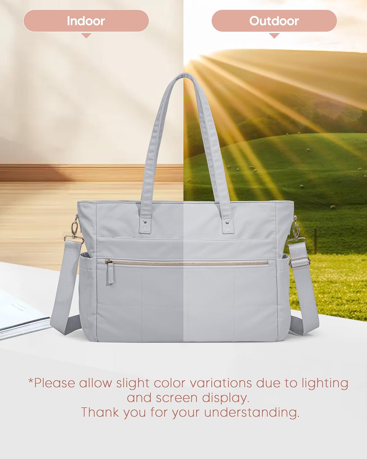 Lunch Tote Bag with Insulated Compartment & 15.6" Laptop Sleeve, Womens Water-Resistant Work Bag for Office with a Purse & Crossbody Strap, Gray - Image 8