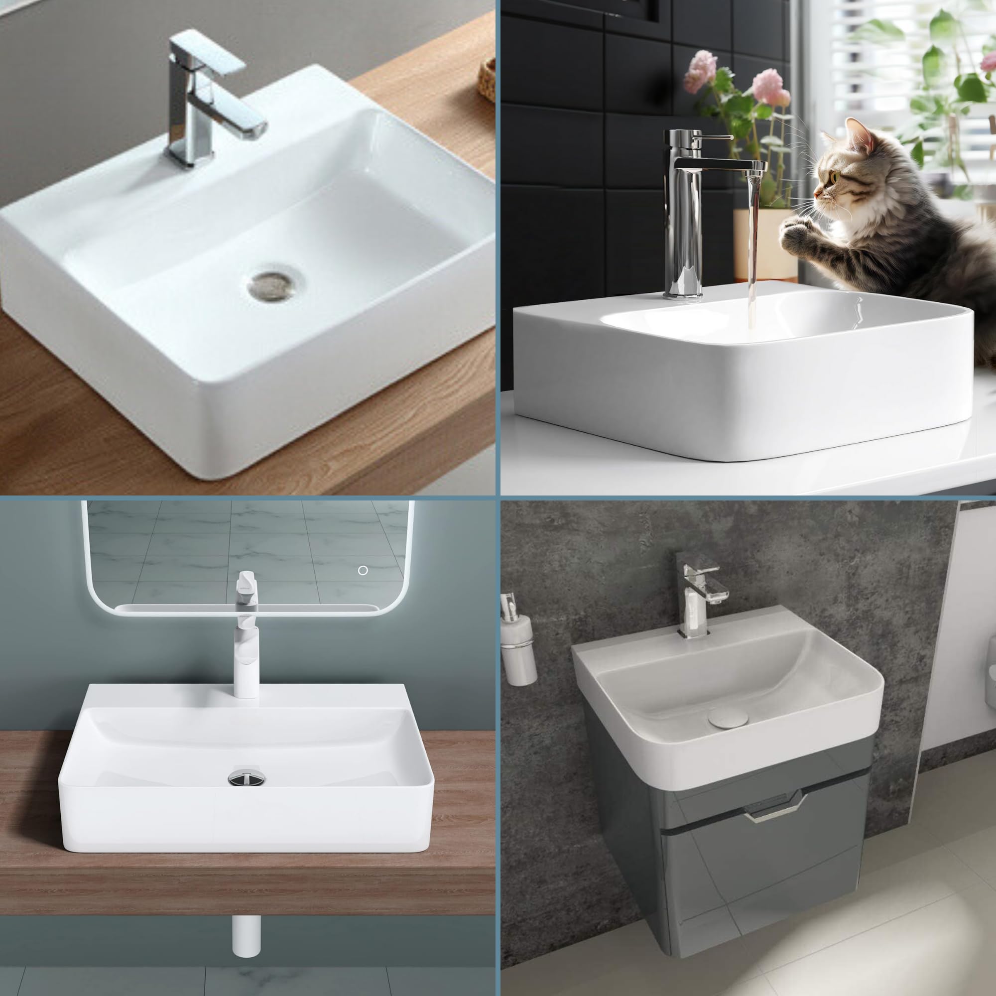 MAGIC SELECT Lavabo en Céramique, Vasque a Poser Blanc, Lavabo de Toilette Anti-Taches, Facile à Nettoyer avec Connexions Standard. Idéal pour la Cuisine ou la Salle de Bain. (36,5x25,5x10,5 CM)