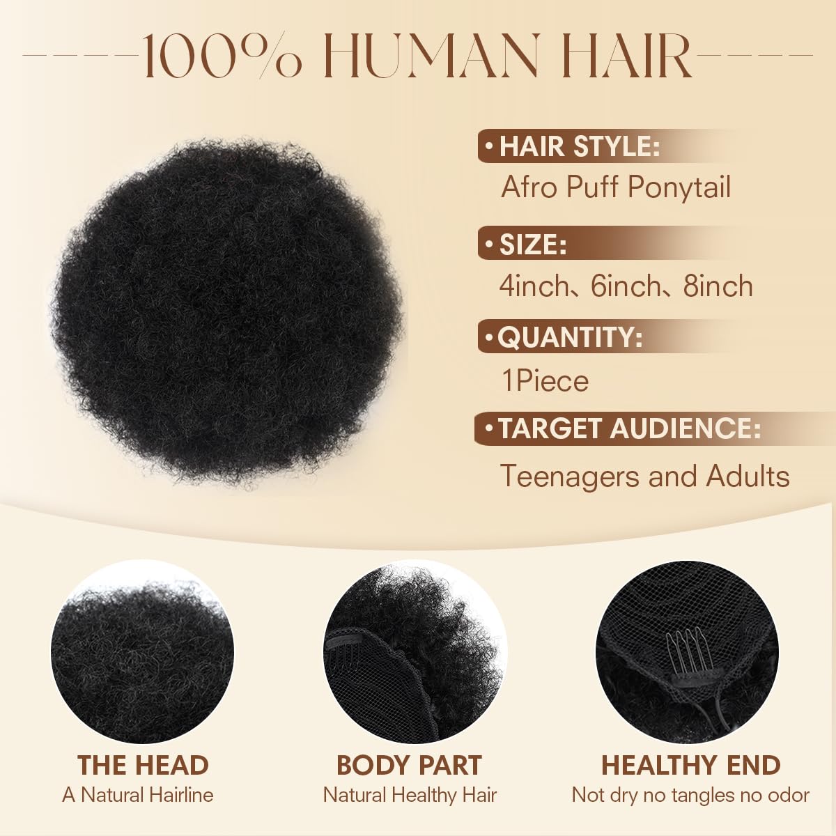 Ponytail Extension Human Hair #1 Black 4c Human Hair Kinky Curly Durable Natural Soft and Smooth Short Ponytail for Natural Hair