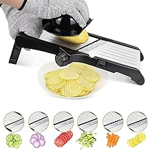 Adjustable Mandolin Slicer, AKOVE Mandoline Vegetable Slicer with Slice Julienne Waffle Blades from 1~9 mm Thickness, All-in-One Kitchen Gadgets Vegetable Mandolin Cutter for Potato, Onion, Apple, Carrot, Veggie, and Cheese